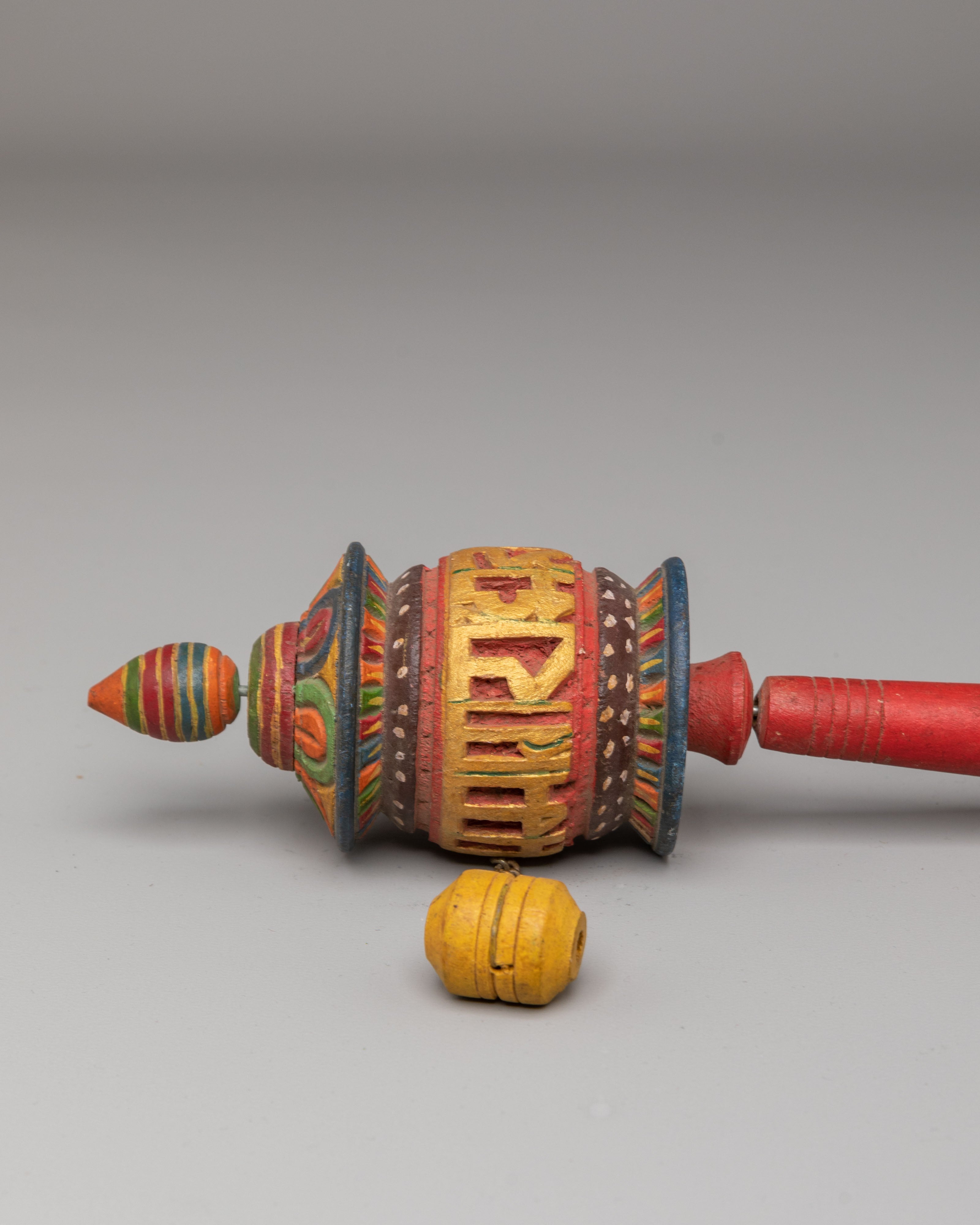 Handmade Wooden Buddhist Prayer Wheel | Tibetan Mantra Spinner