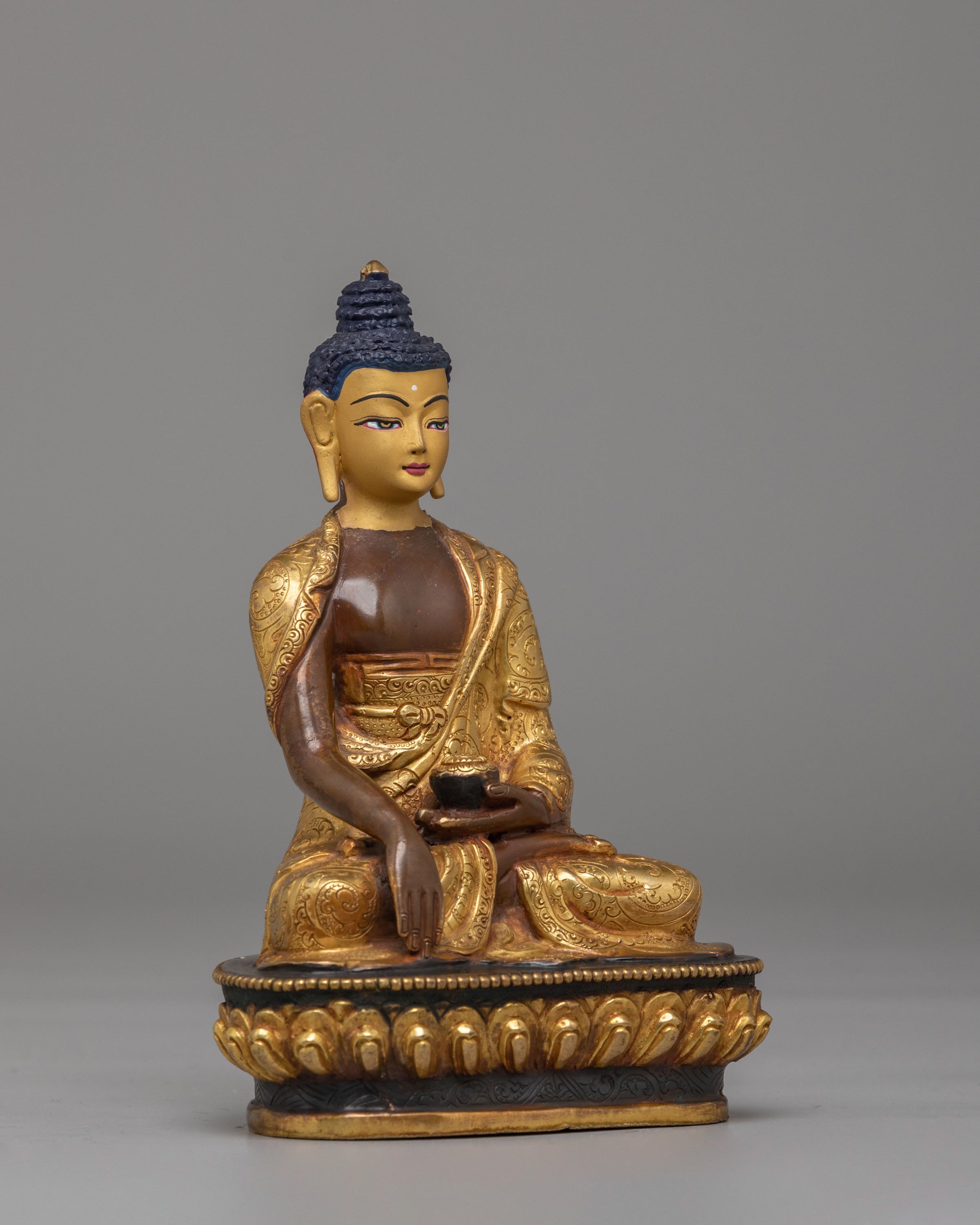 Himalayan Altar Shakyamuni Buddha Statue | Oxidized Copper Body with 24K Gold Plating