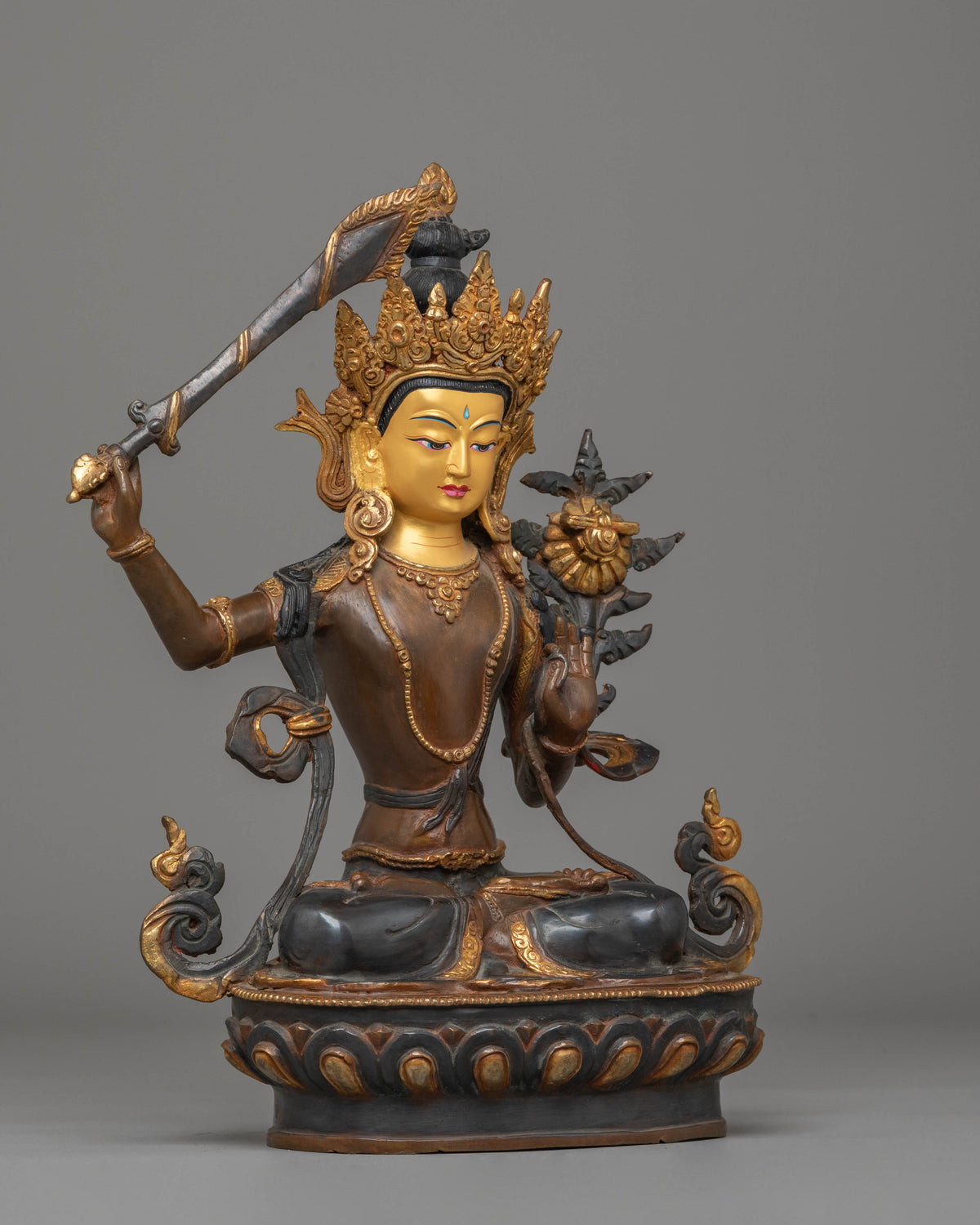 Handcrafted Copper Manjushri Statue | Wisdom Deity
