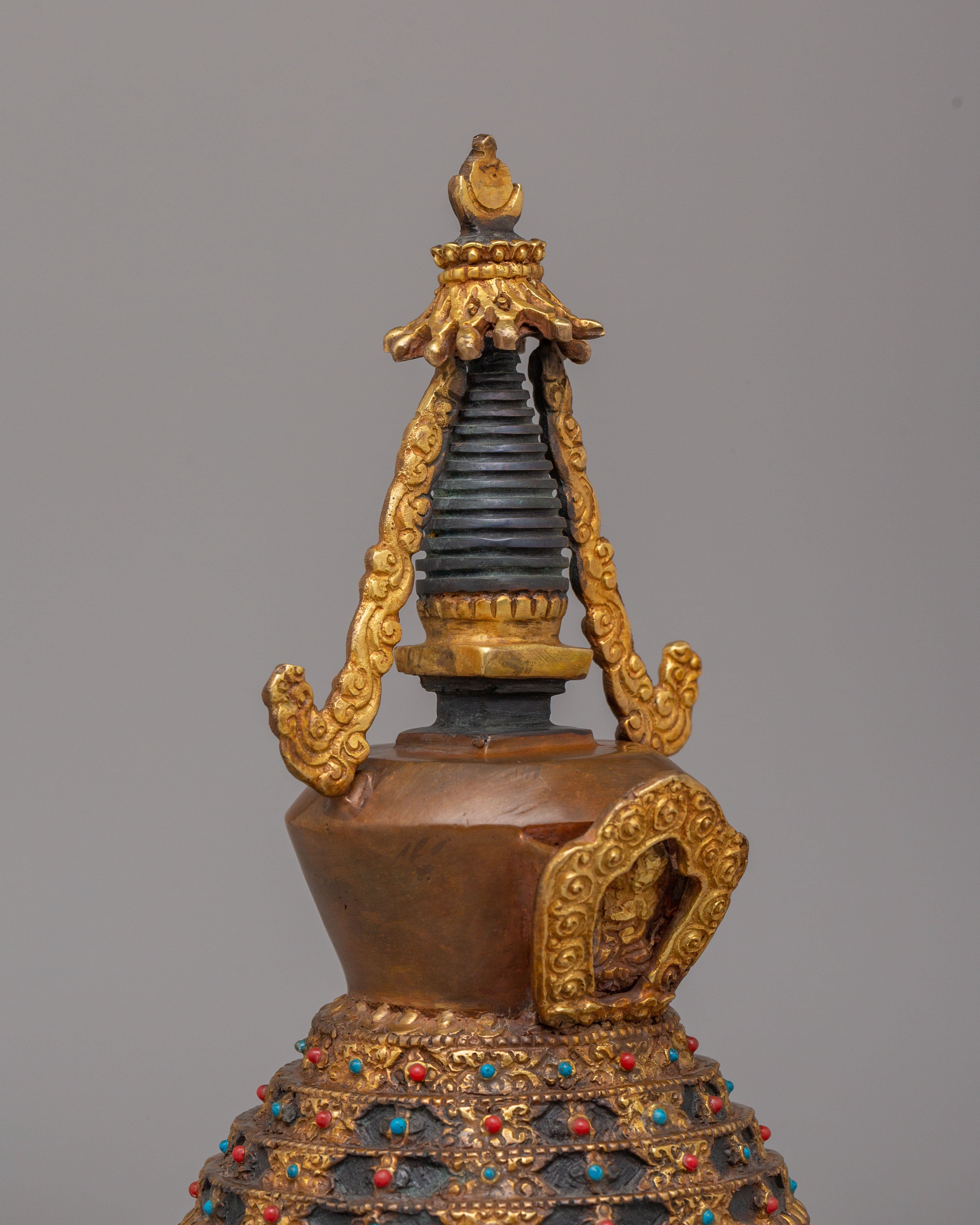 Sacred Lotus Blossom Stupa for Altar | Handcrafted Buddhist Shrine Decor