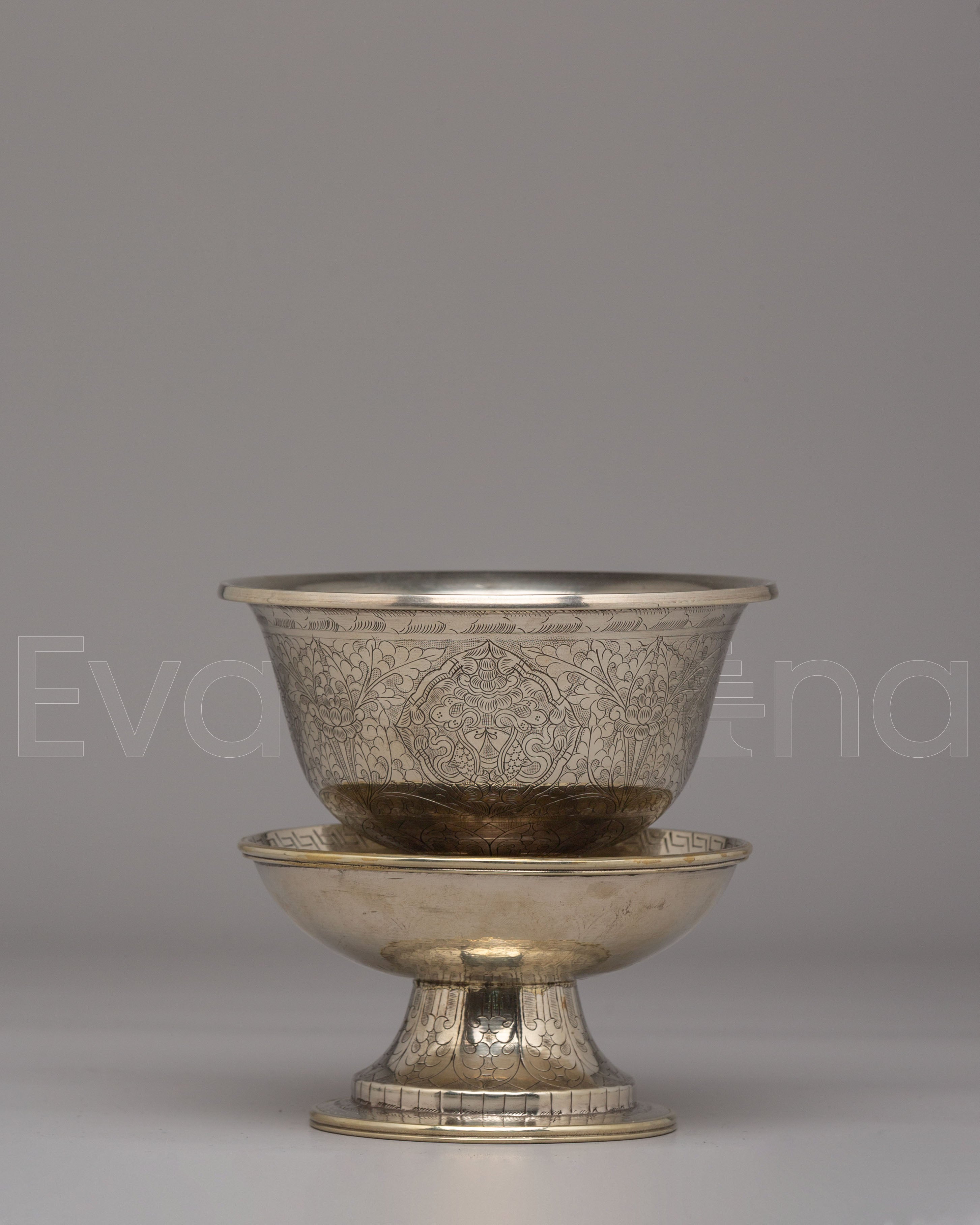 Decorative Ritual Tea Cup Cover | White Metal Sacred Offering