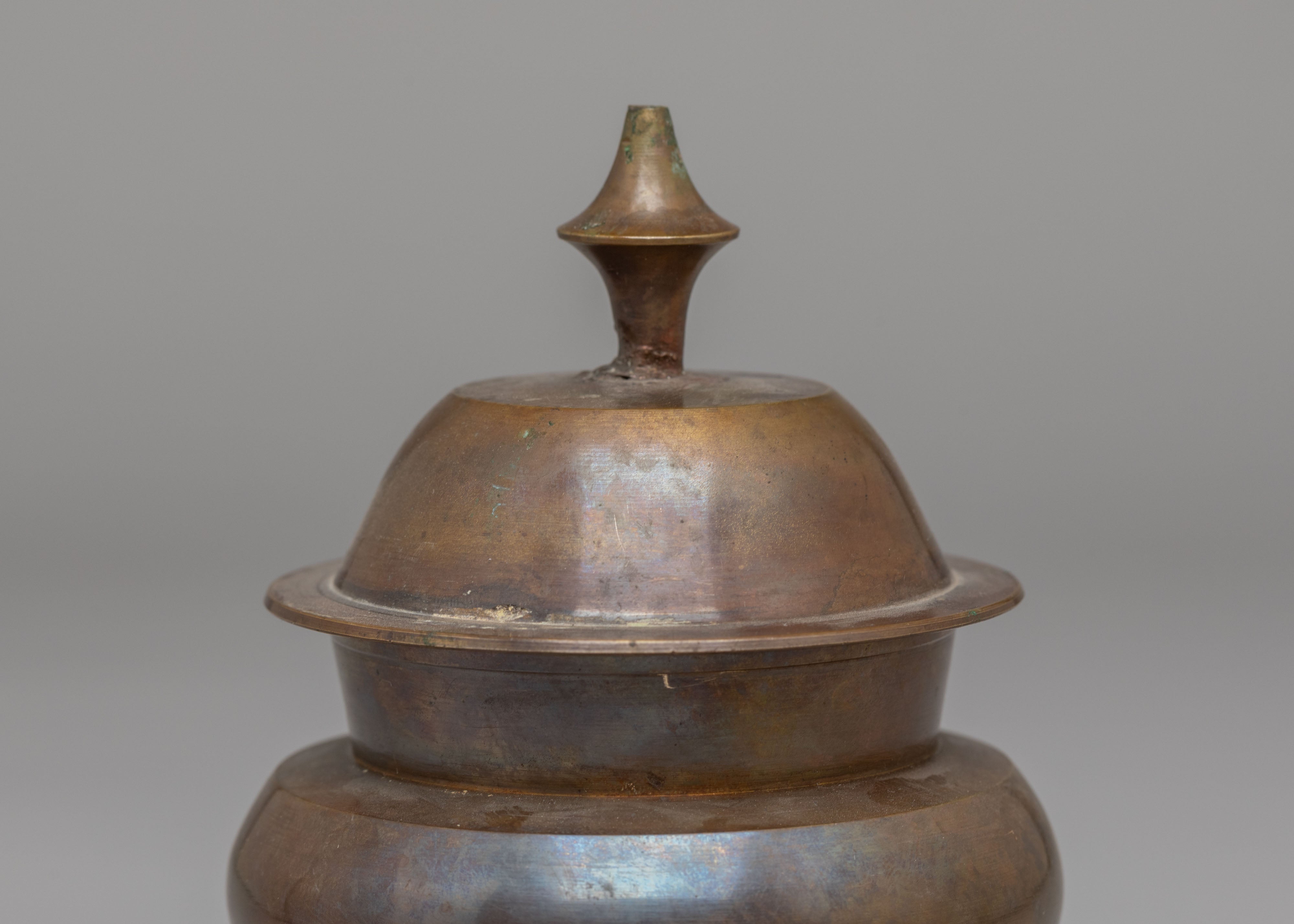 Buddhist Offering Altar Rice Pot | Oxidized Brass Ritual Vessel