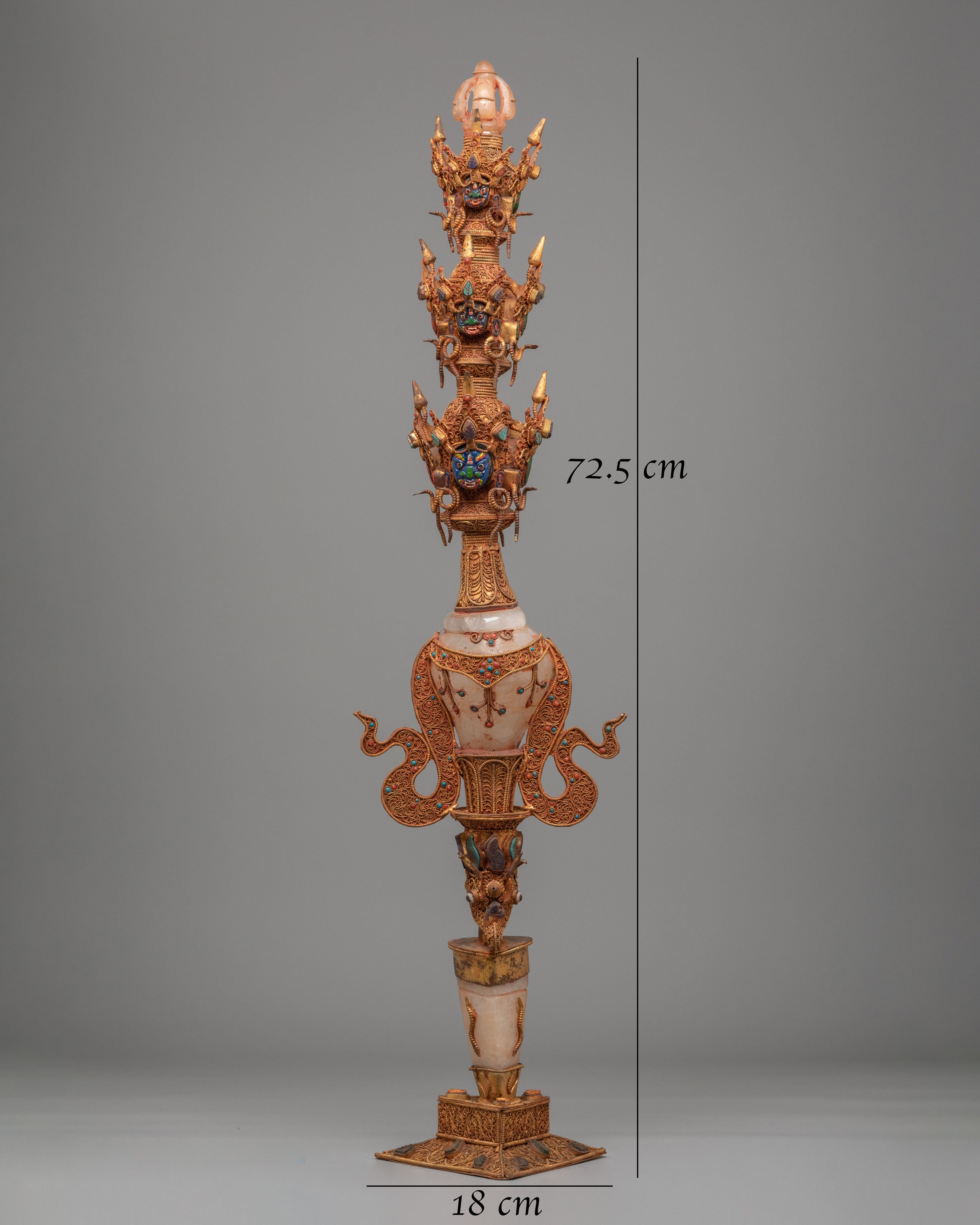 Scared Buddhist Ritual Dagger | Gold Plated Copper Filigree Phurba