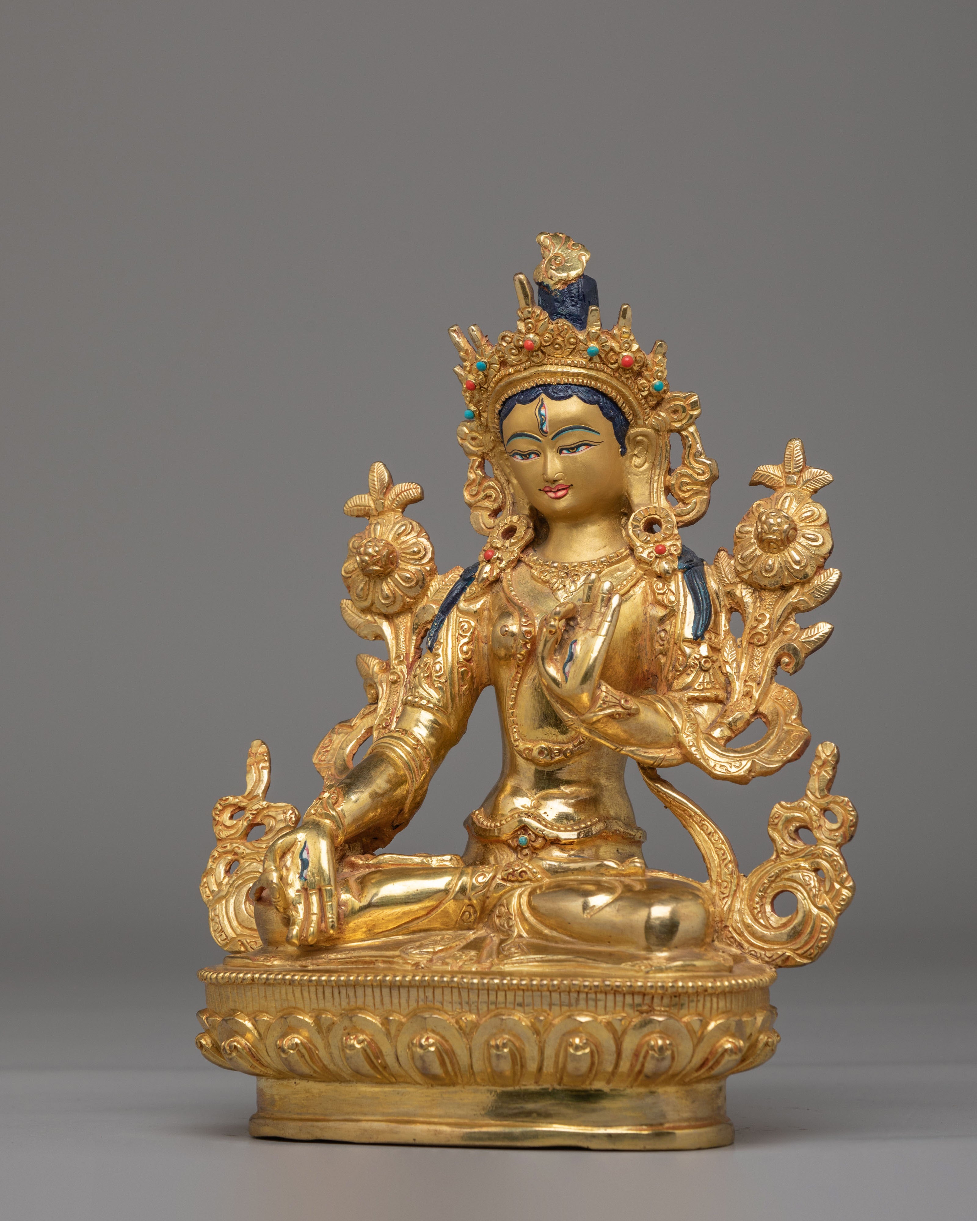 Handcrafted Seven-Eyed White Tara Statue | Tibetan Sculpture for Altar