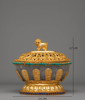 Electro Gold Plated Rice Pot for Offering | Tibetan Buddhist Ritual Tool