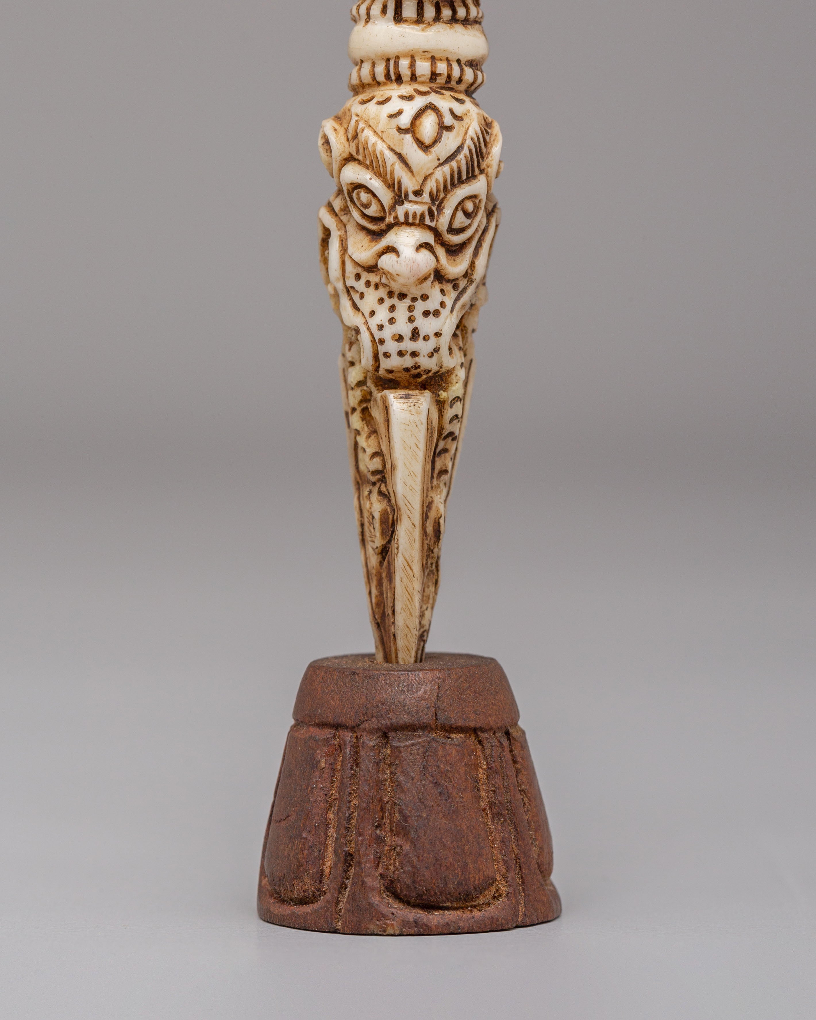 Spiritual Mahakala Engraved Phurba | Hand-Carved Buffalo Bone Ritual Dagger