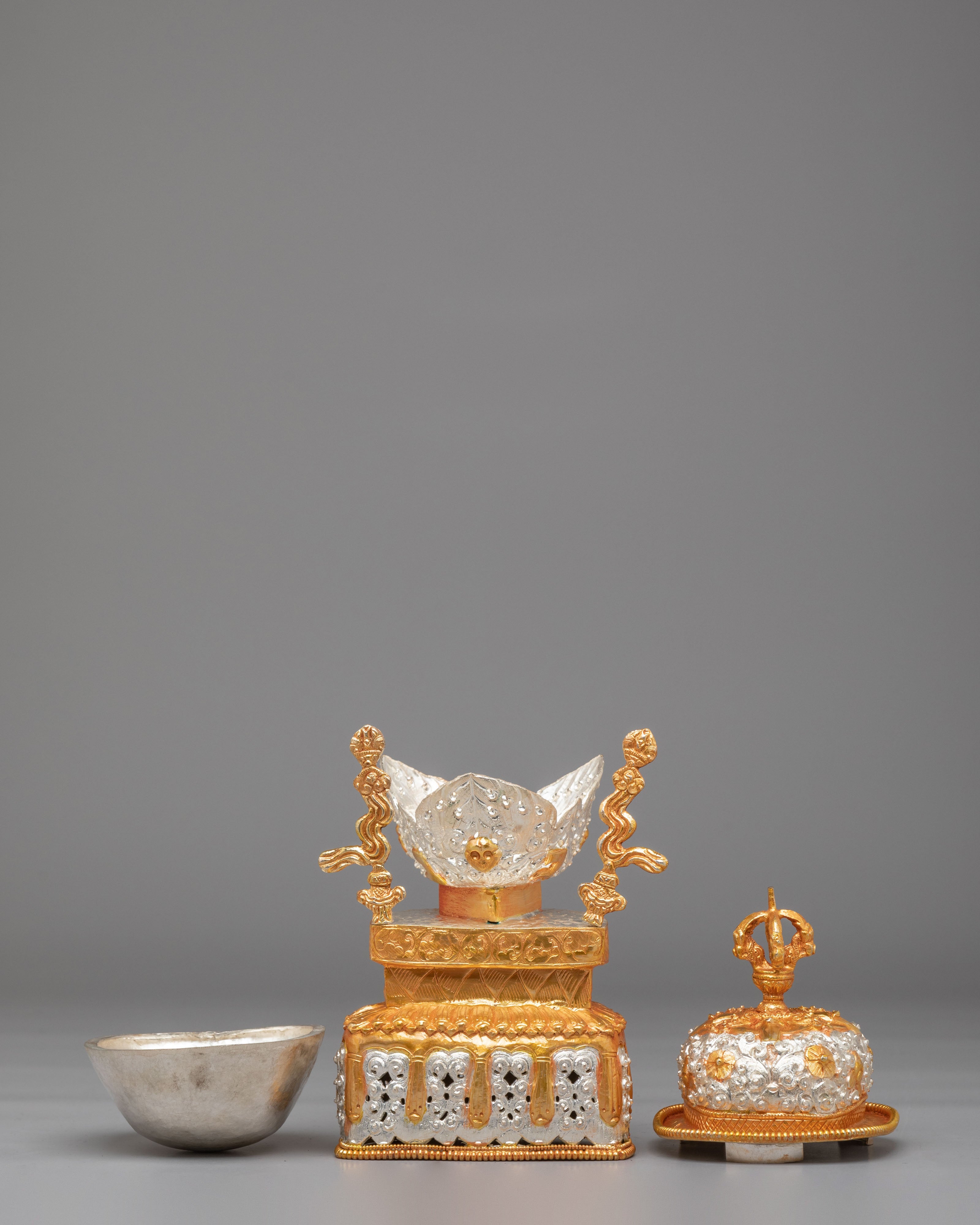Buddhist Ritual Kapala Set | Gold and Silver Plated Vessels