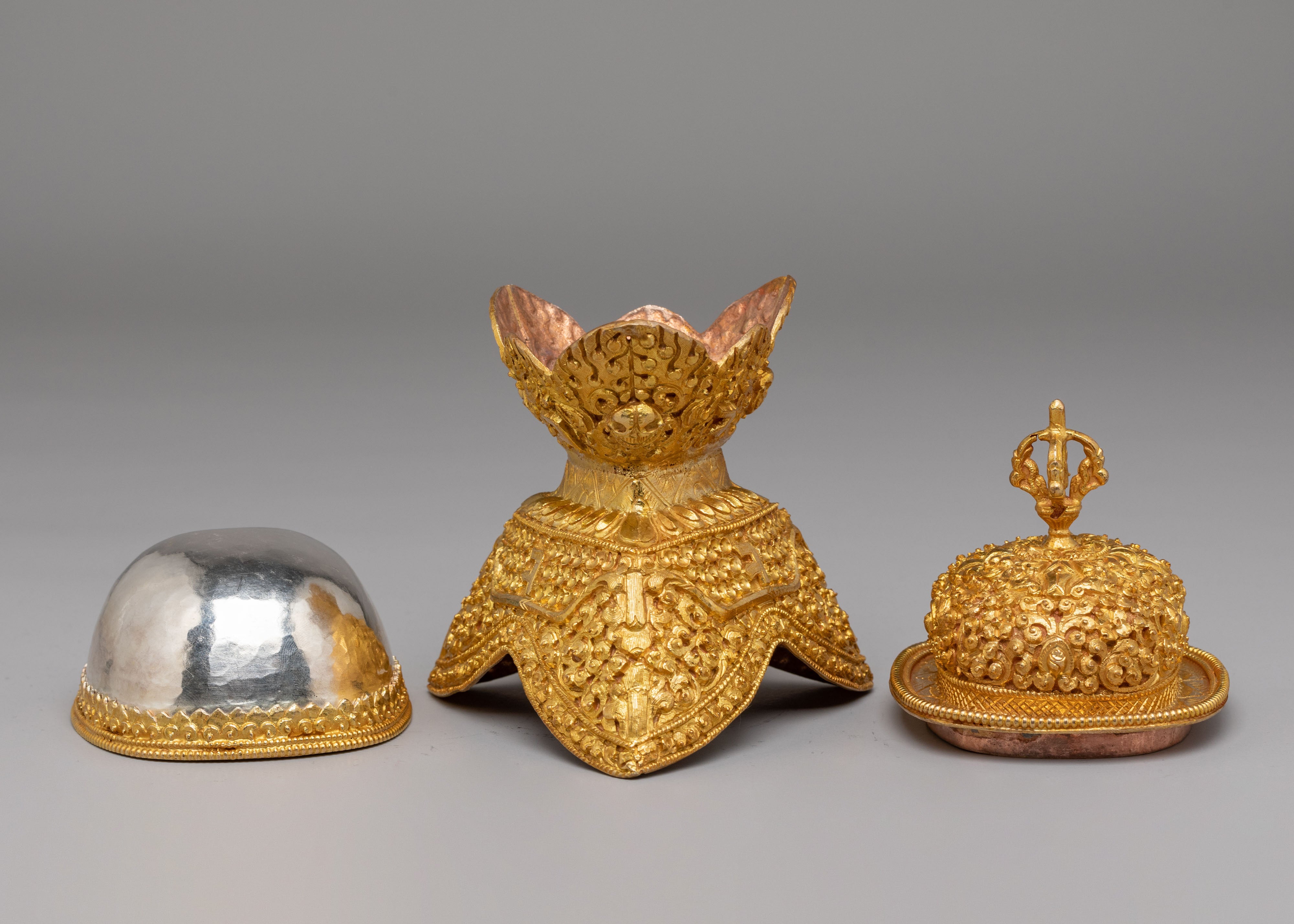 Spiritual Handcrafted Ritual Kapala Set | Gold & Silver Plated Tibetan Vessels