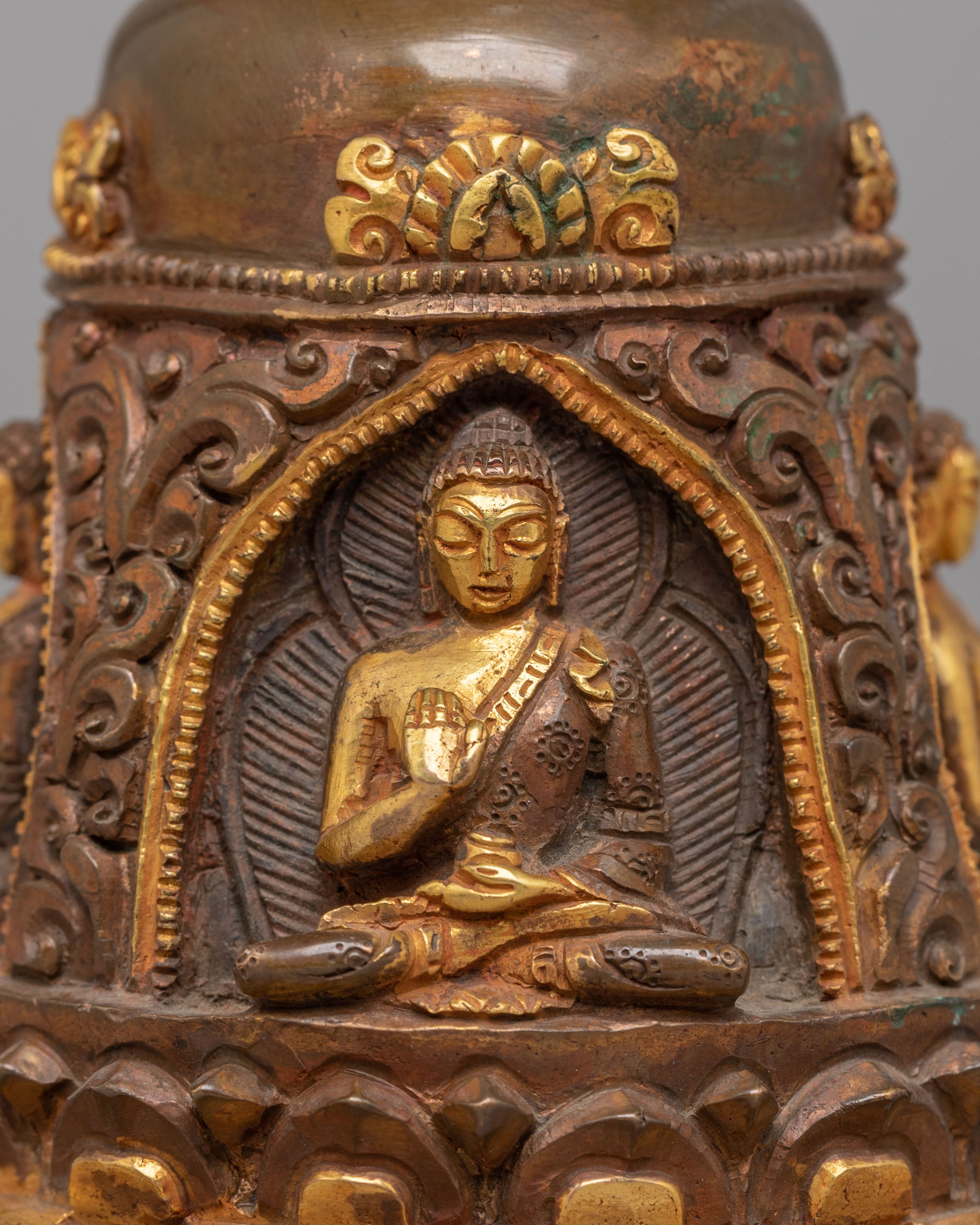 Sacred Carved Stupa with Deities | Perfect for Meditation and Spiritual Decor