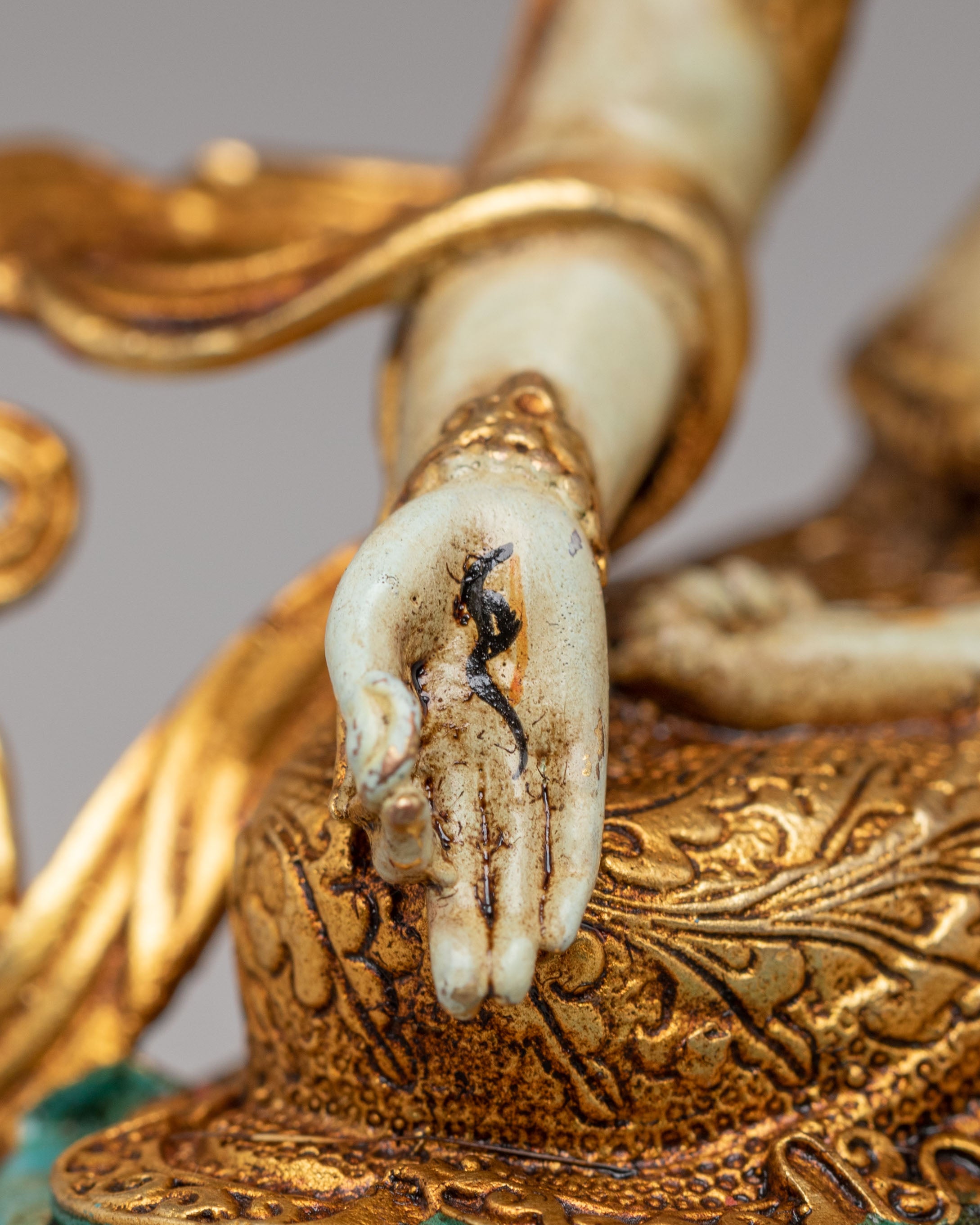 Sacred White Tara Goddess Statue | 24K Gold Plated Buddhist Healing Decor