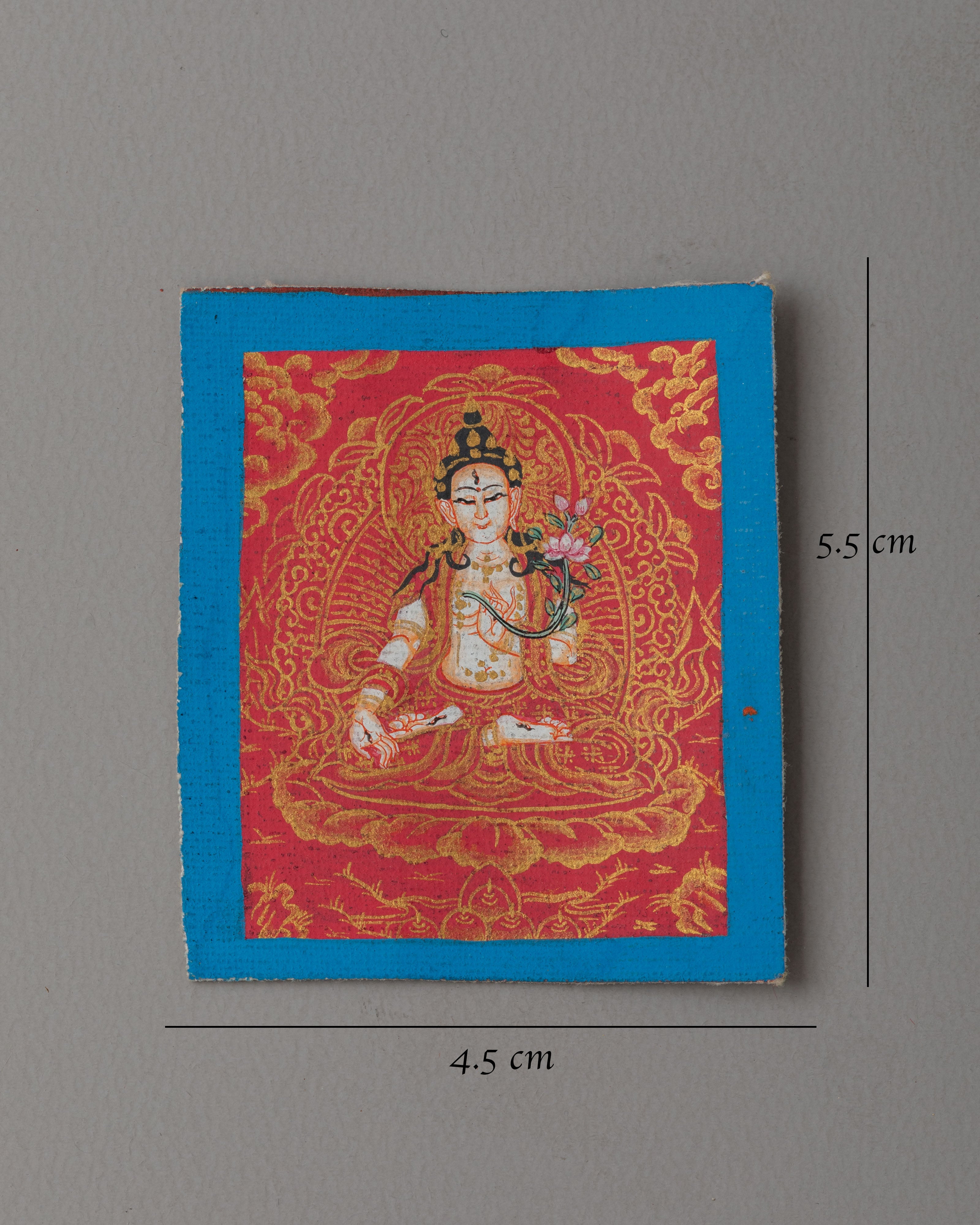 Tibetan White Tara Thanka For Locket | Handcrafted Buddhist Artwork