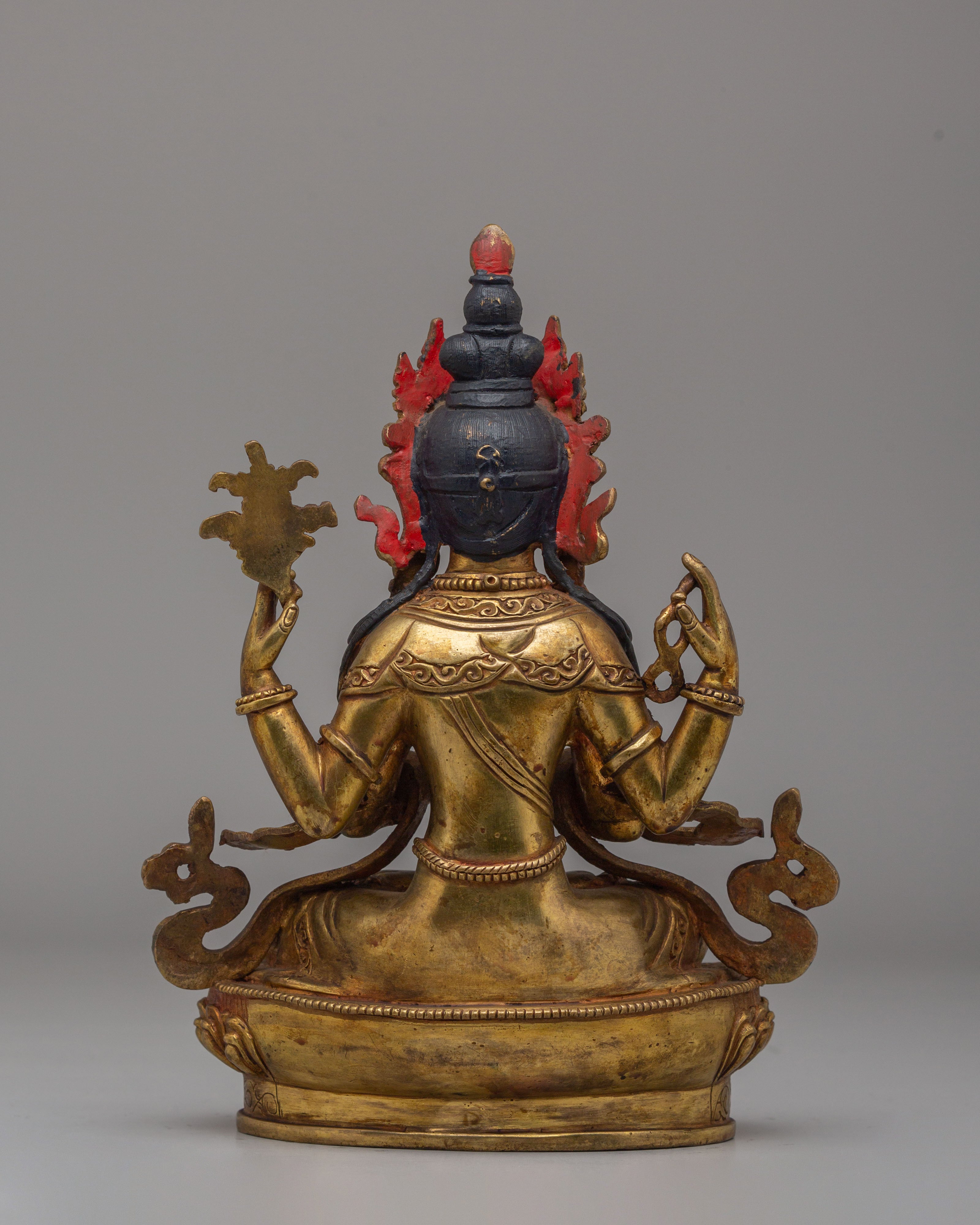 Bodhisattva Chenrezig Deity Statue | 24K Gold Plated Buddhist Sculpture