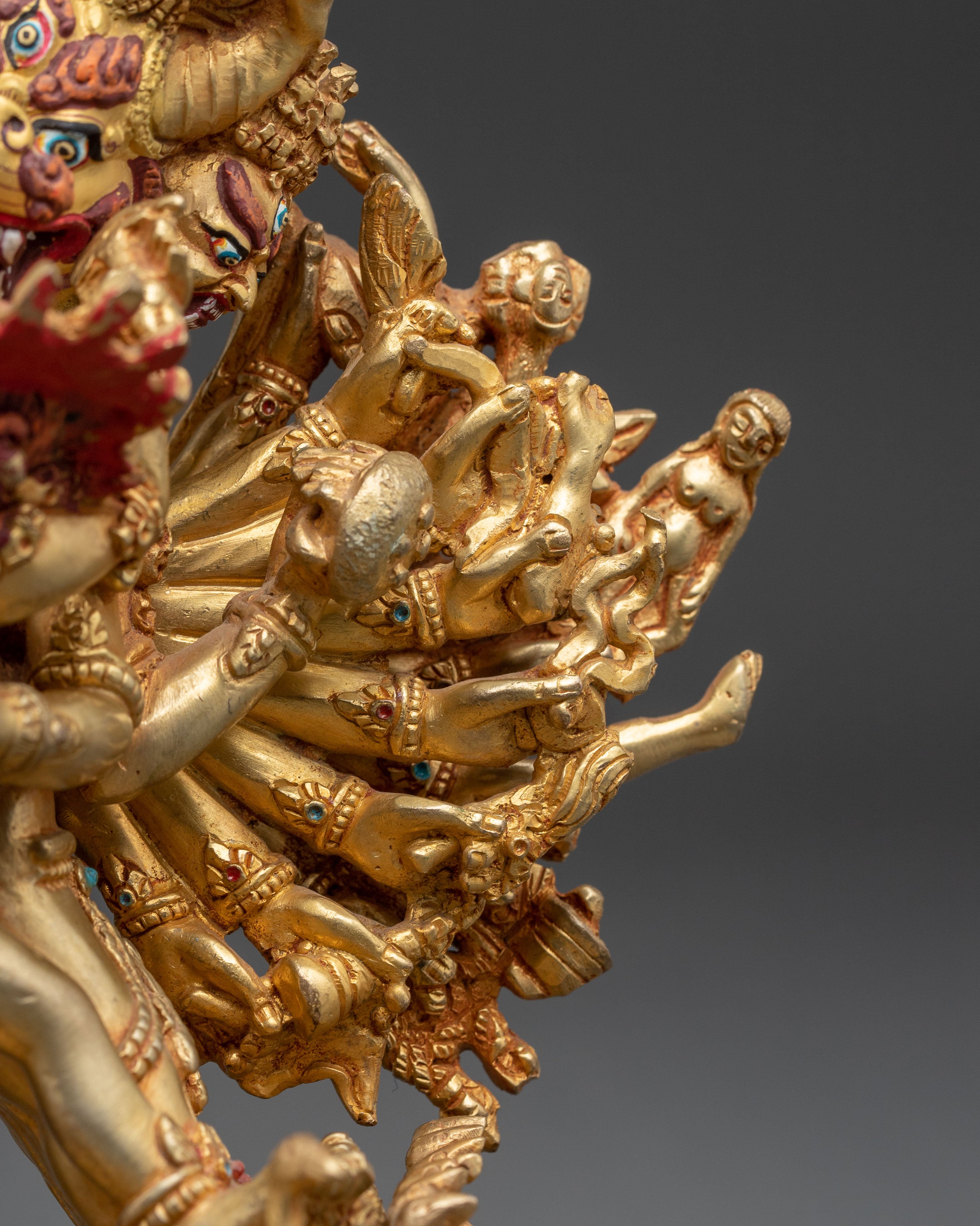 Tibetan Yamantaka With Consort Statue | Wrathful Deity Sculpture
