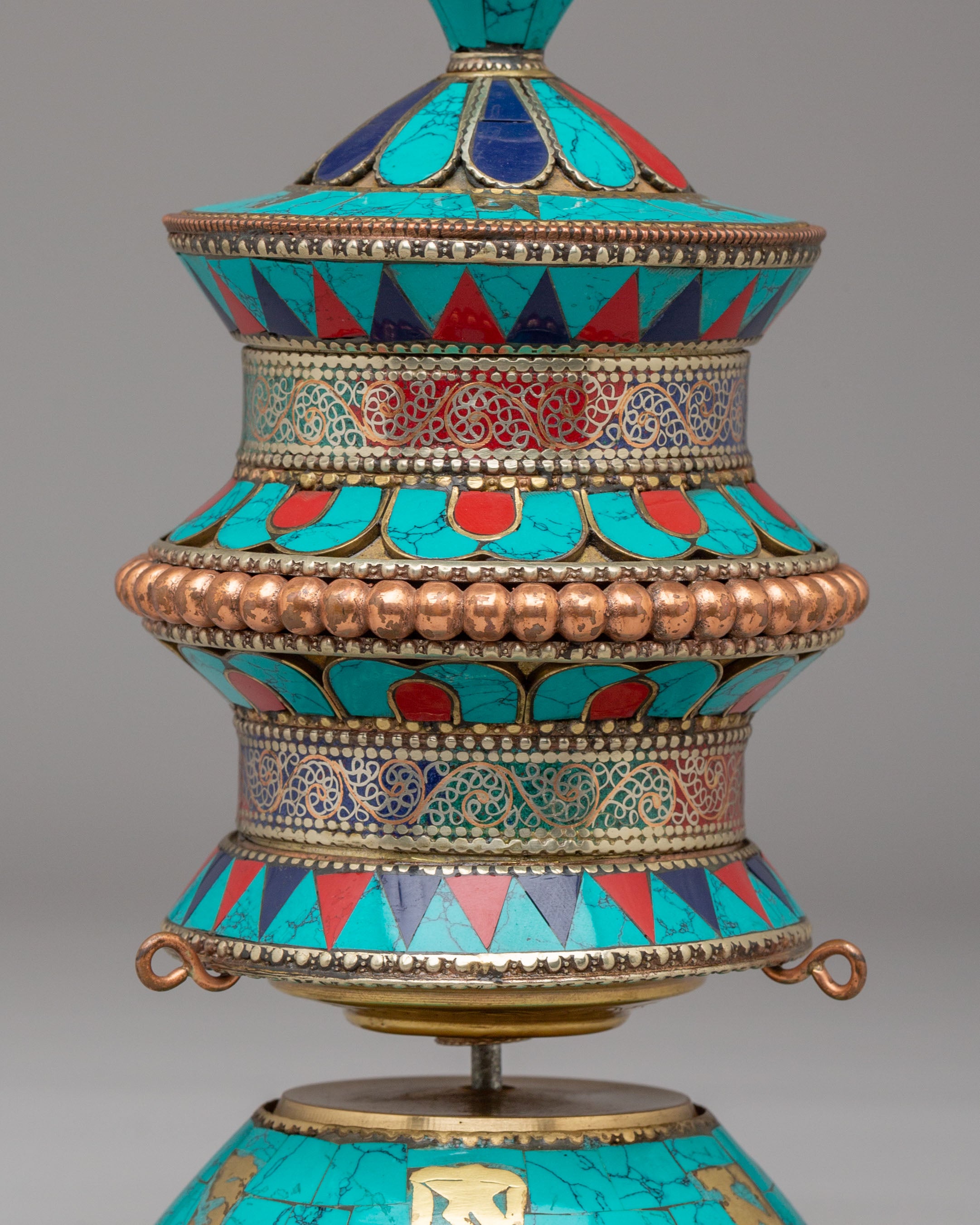 Handmade Tibetan Ritual Prayer Wheel | Copper Body with Gemstones
