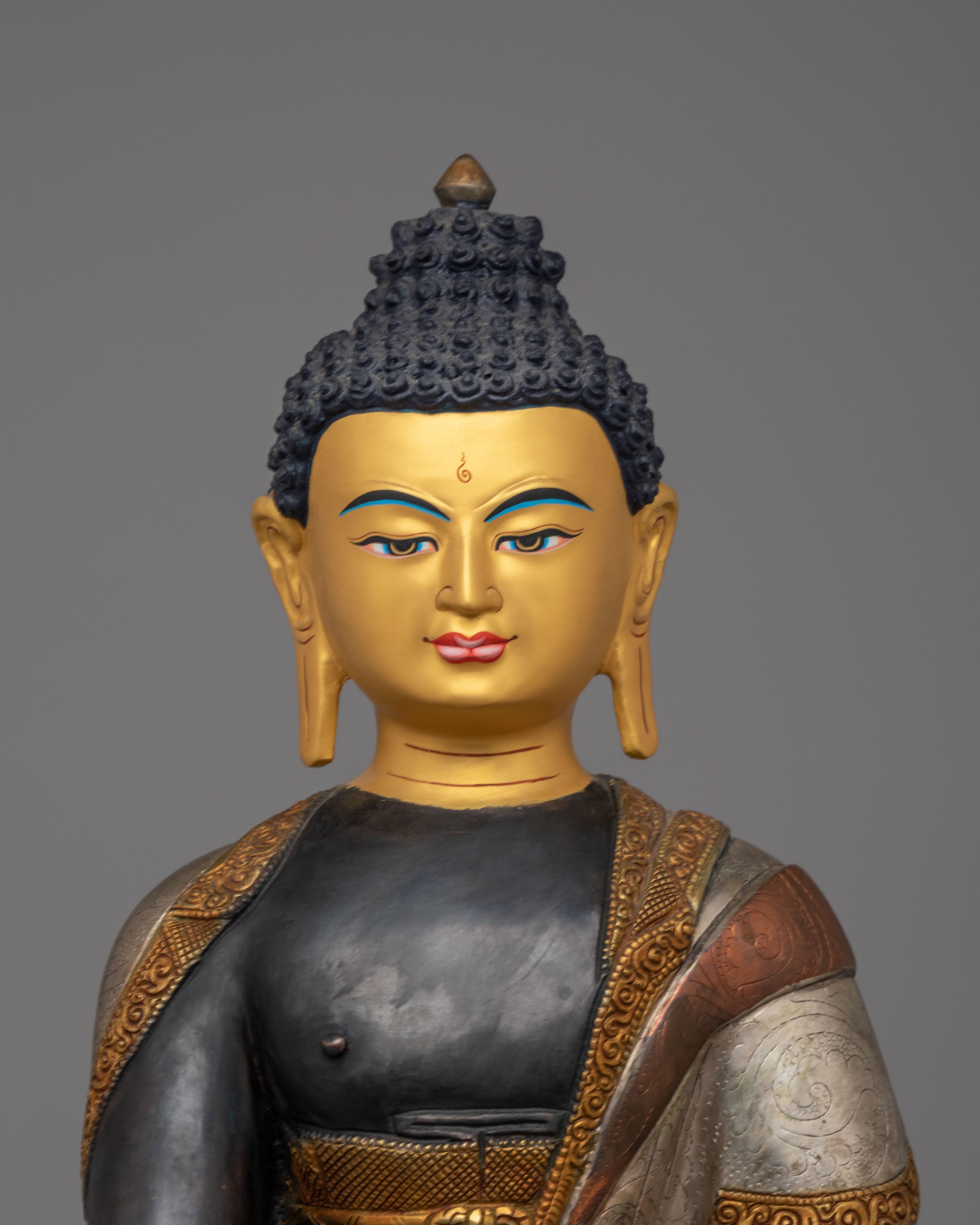 Ceremonial Shakyamuni Buddha Deity Statue | 24K Gold Plated with Silver and Acrylic