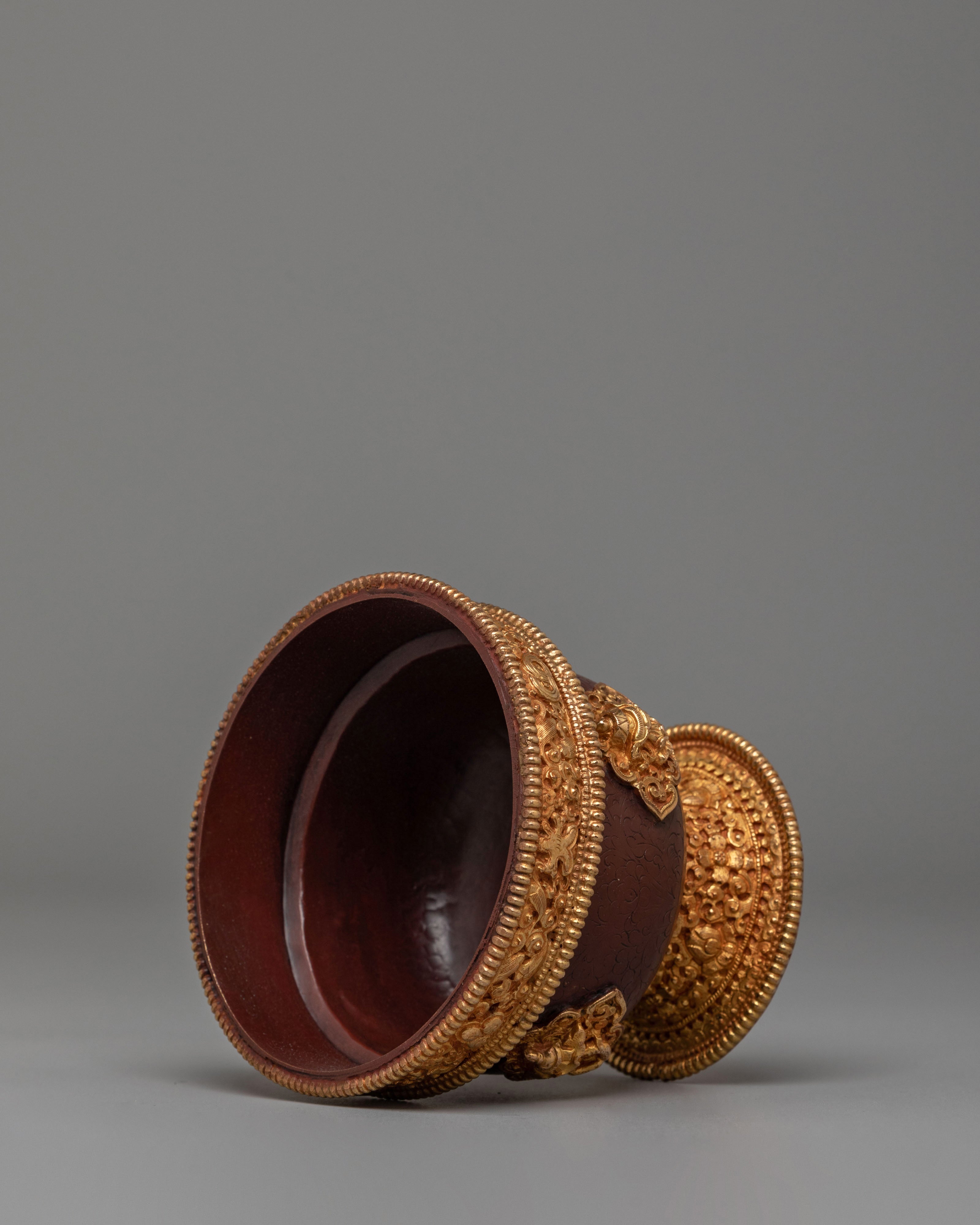 Himalayan Buddhist Offering Bowls | Copper Offering Bowl Set with Gold Finish