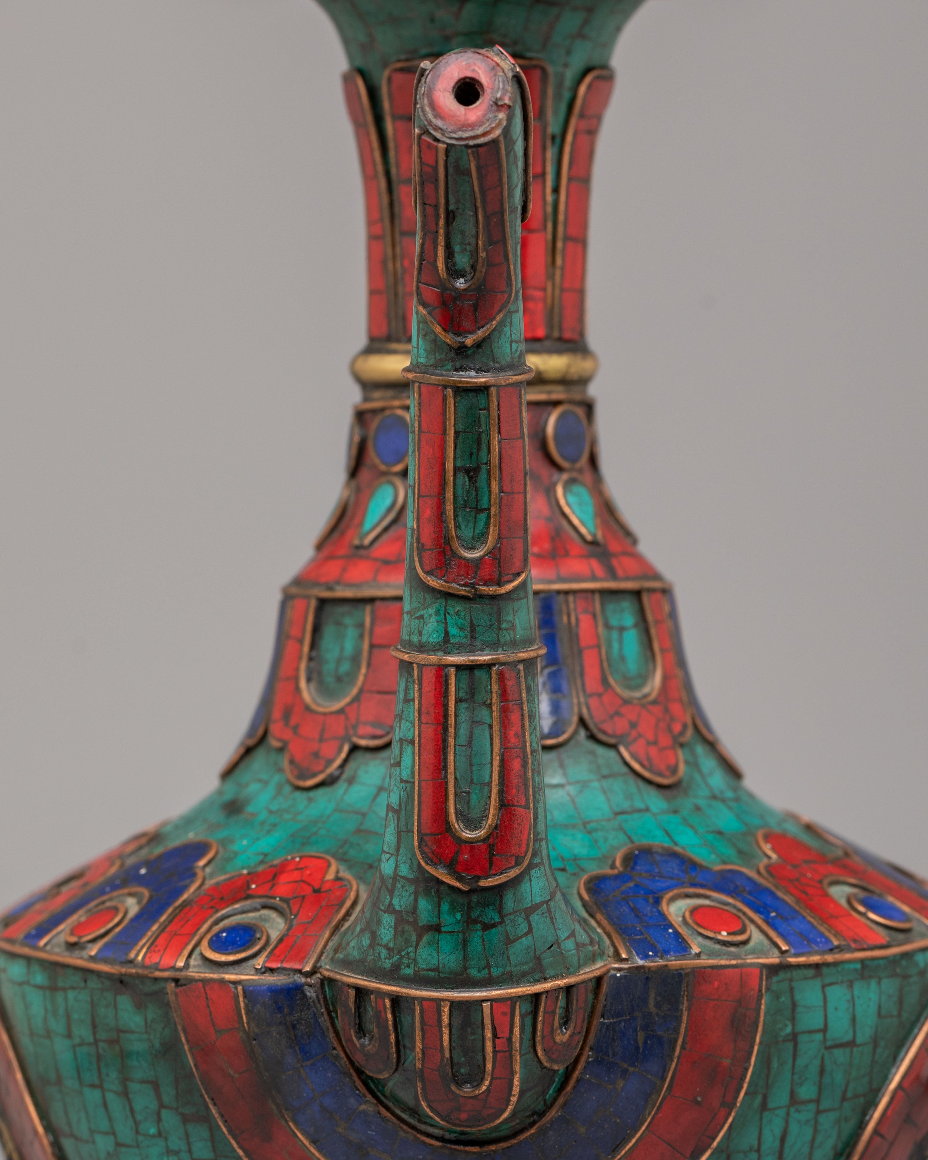 Sacred Tibetan Teapot With Bird Design | Handcrafted Copper Pot