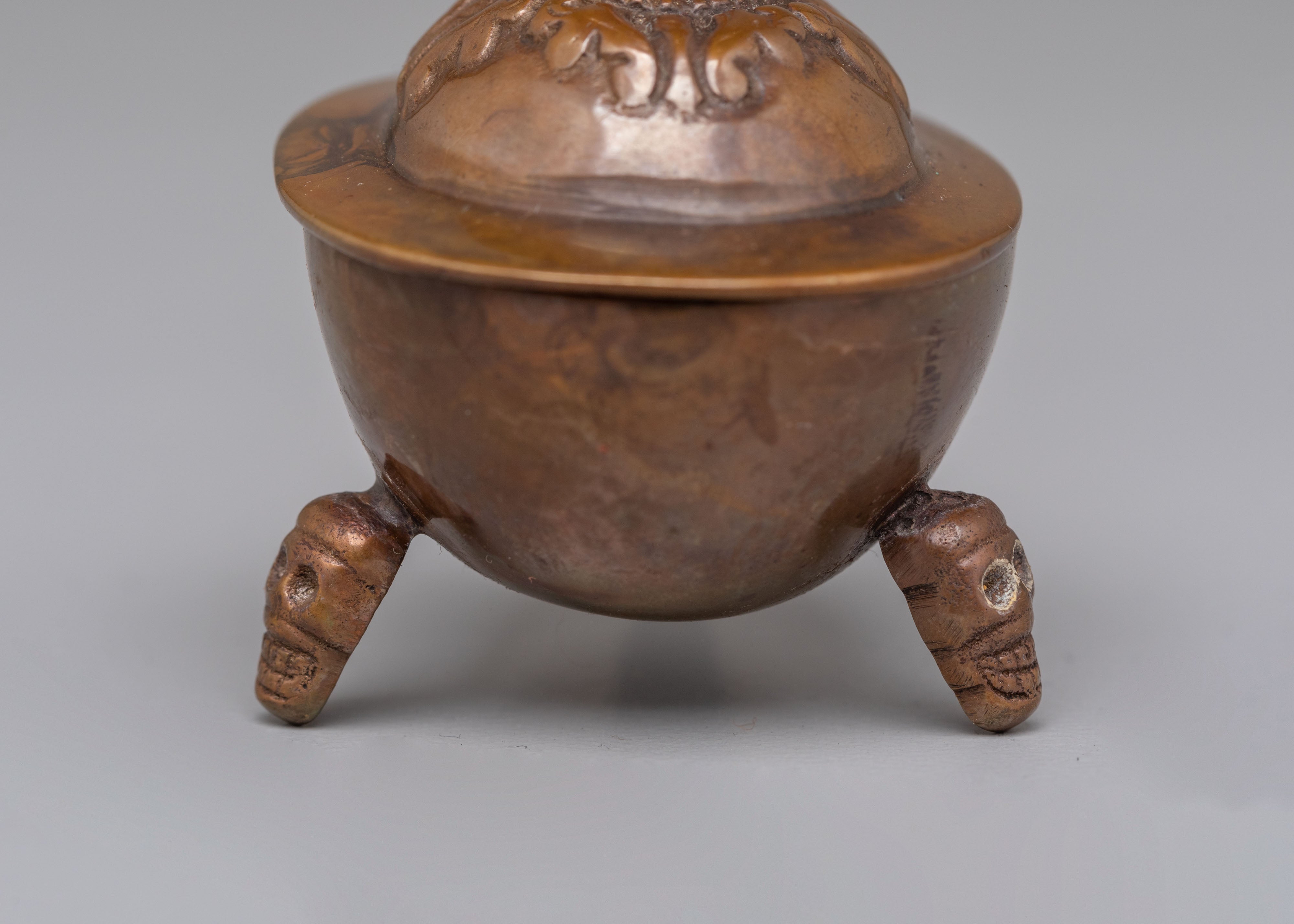 Sacred Himalayan Kapala Vessel | Oxidized Brass Ritual Skull Cup