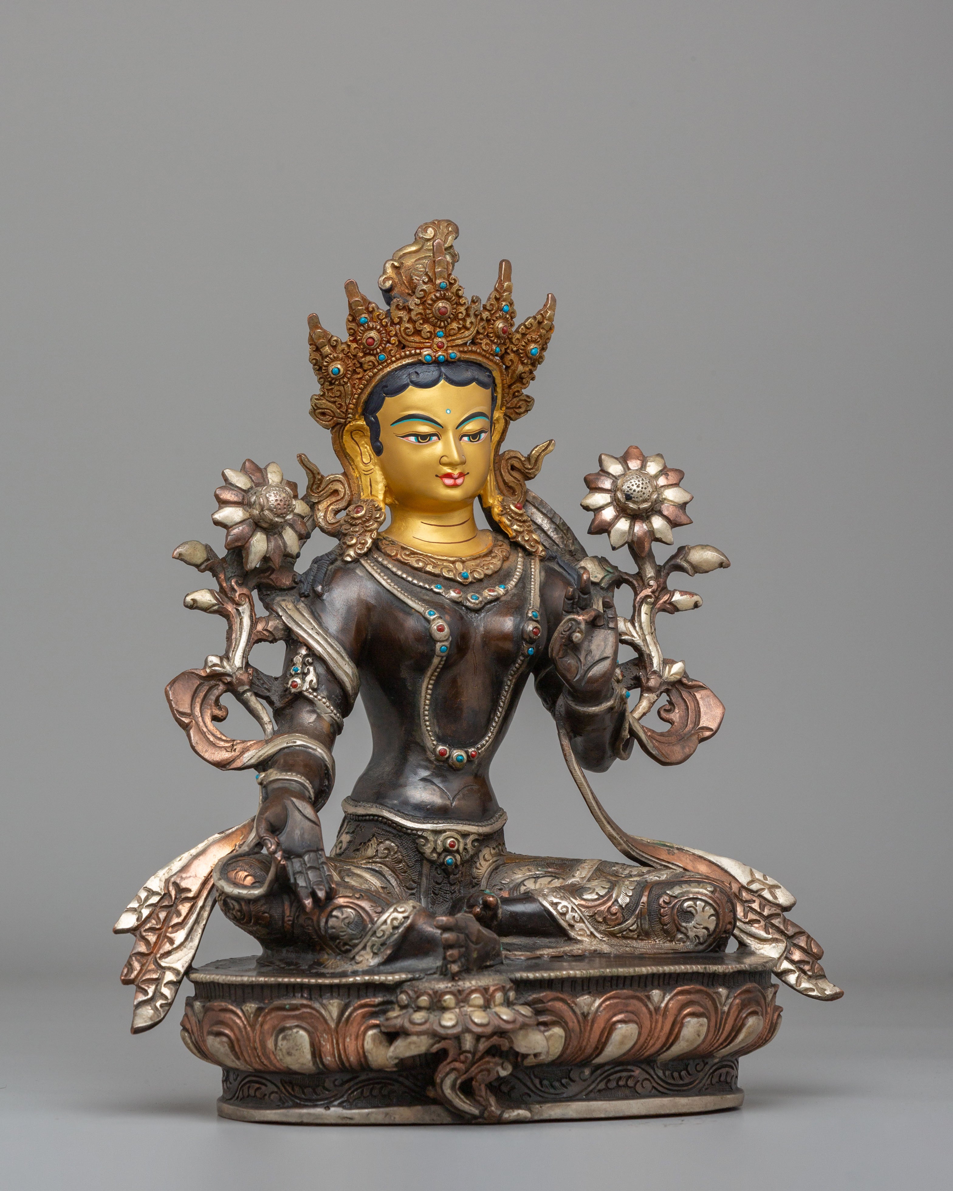 Handmade Ritual Green Tara Statue | Tibetan Meditation Altar Decor