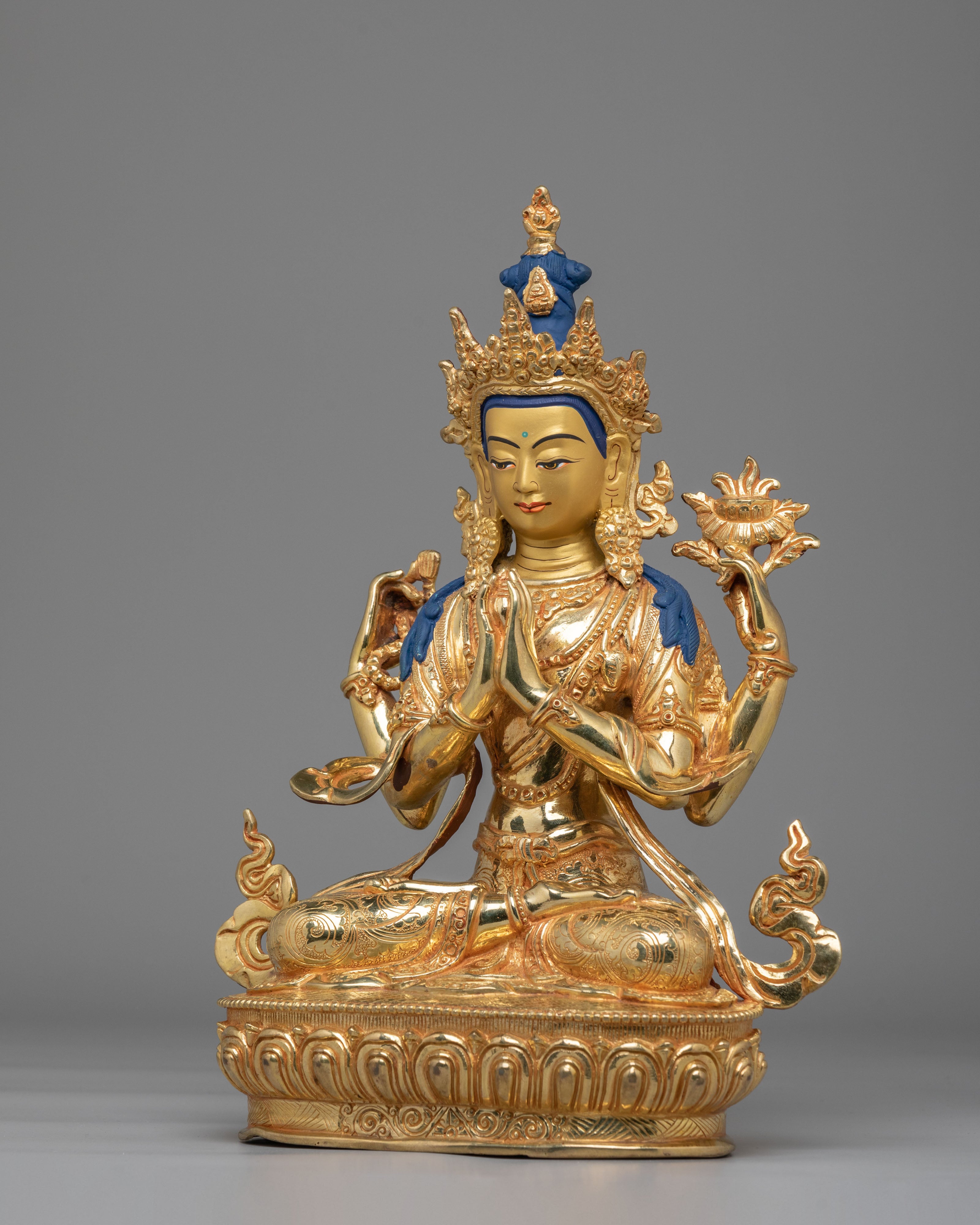 Himalayan Chenrezig Figurine | Traditional Tibetan Avalokiteshvara Statue