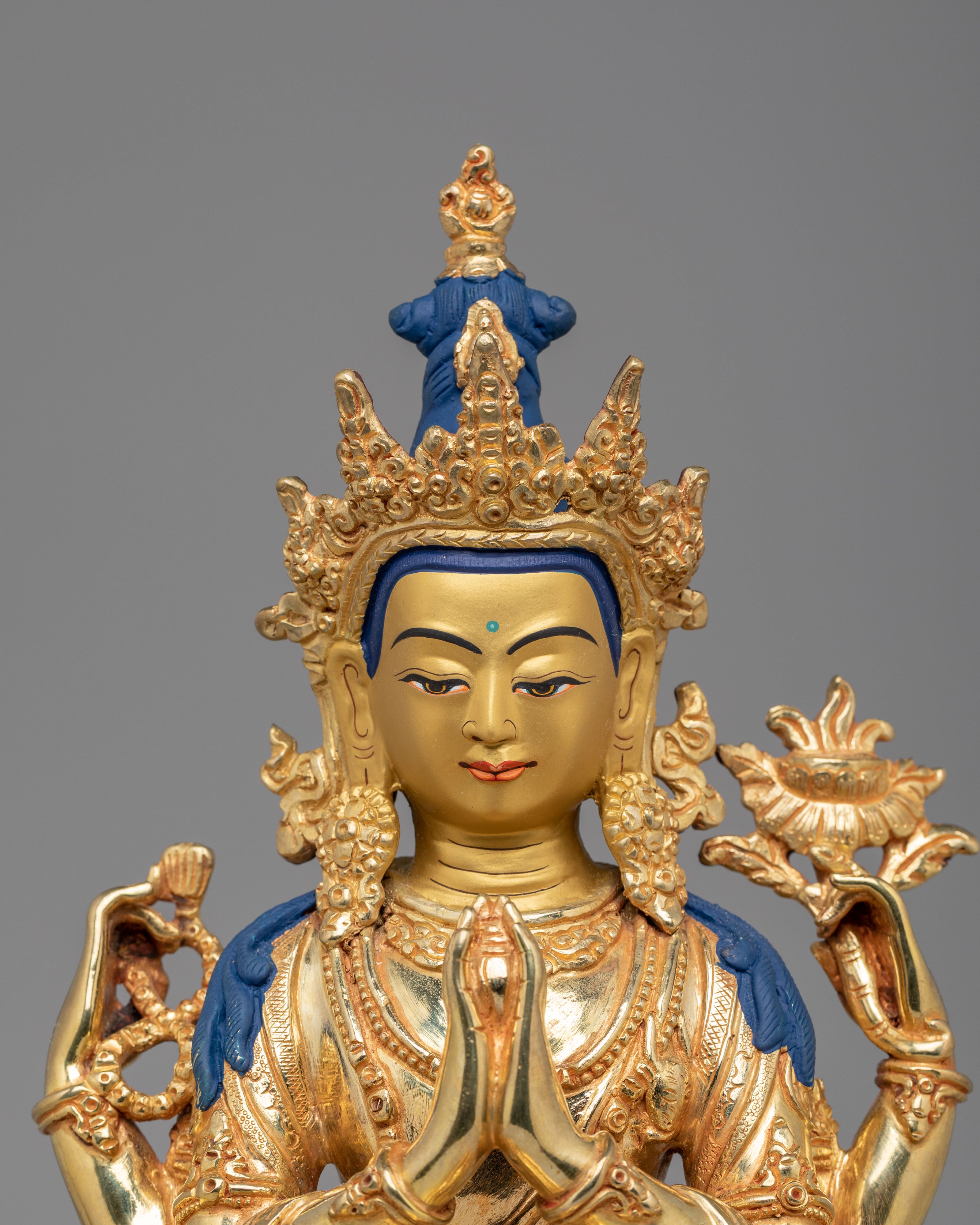 Himalayan Chenrezig Figurine | Traditional Tibetan Avalokiteshvara Statue