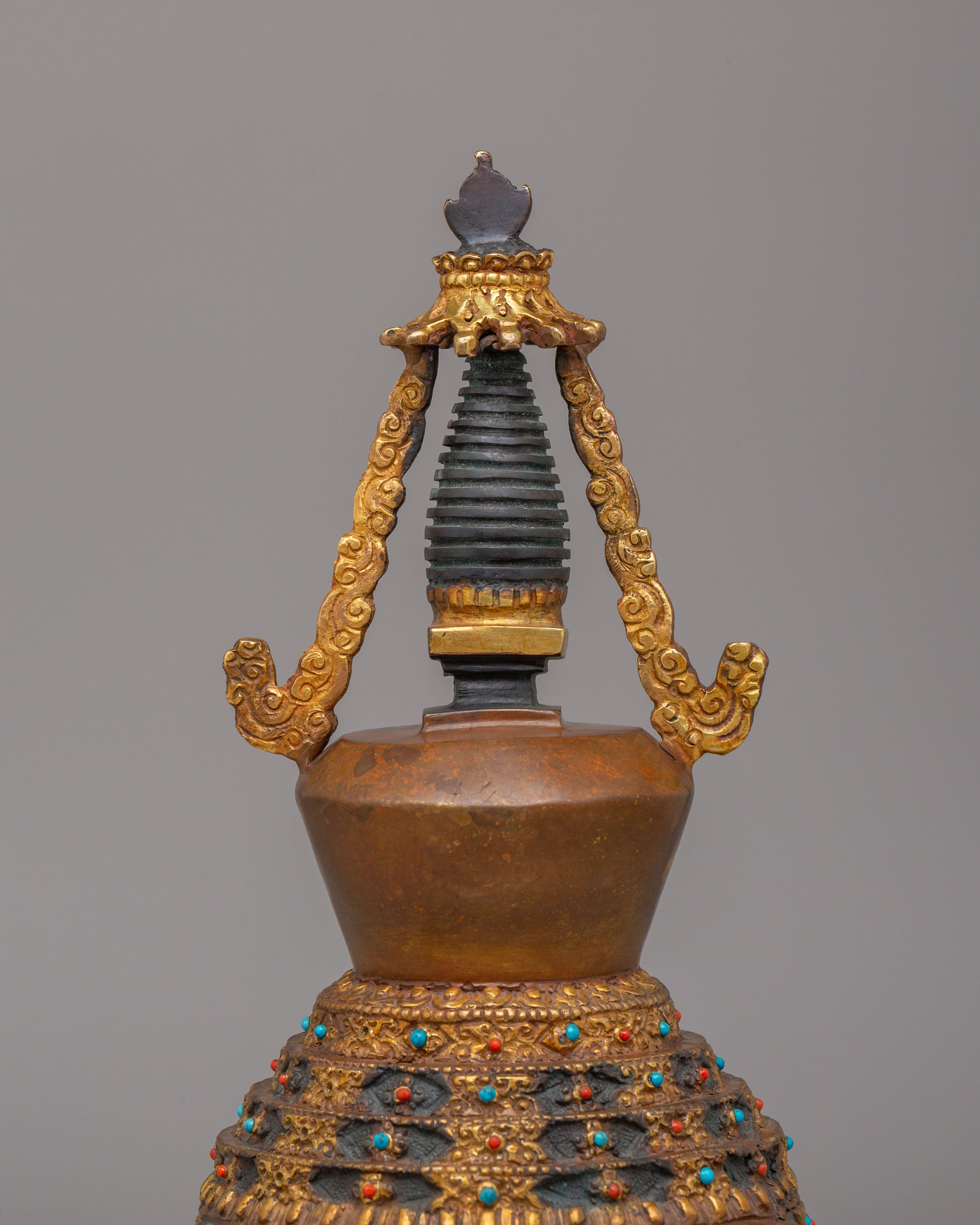 Handcrafted Tibetan Lotus Blossom Stupa | Sacred Spiritual Decor for Altar