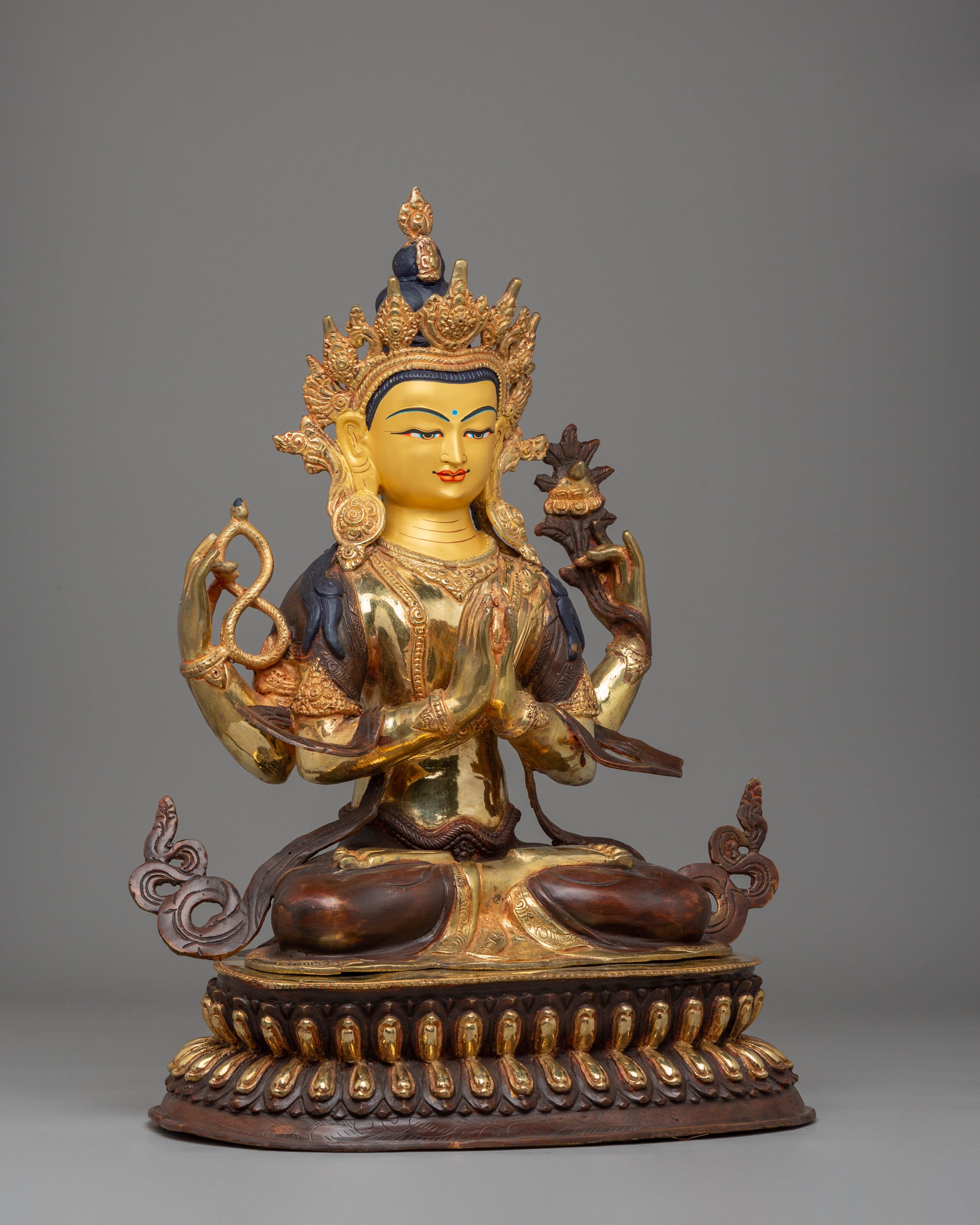 Chenrezig Meditation Statue | 24K Gold Gilded Avalokiteshvara Buddhist Sculpture