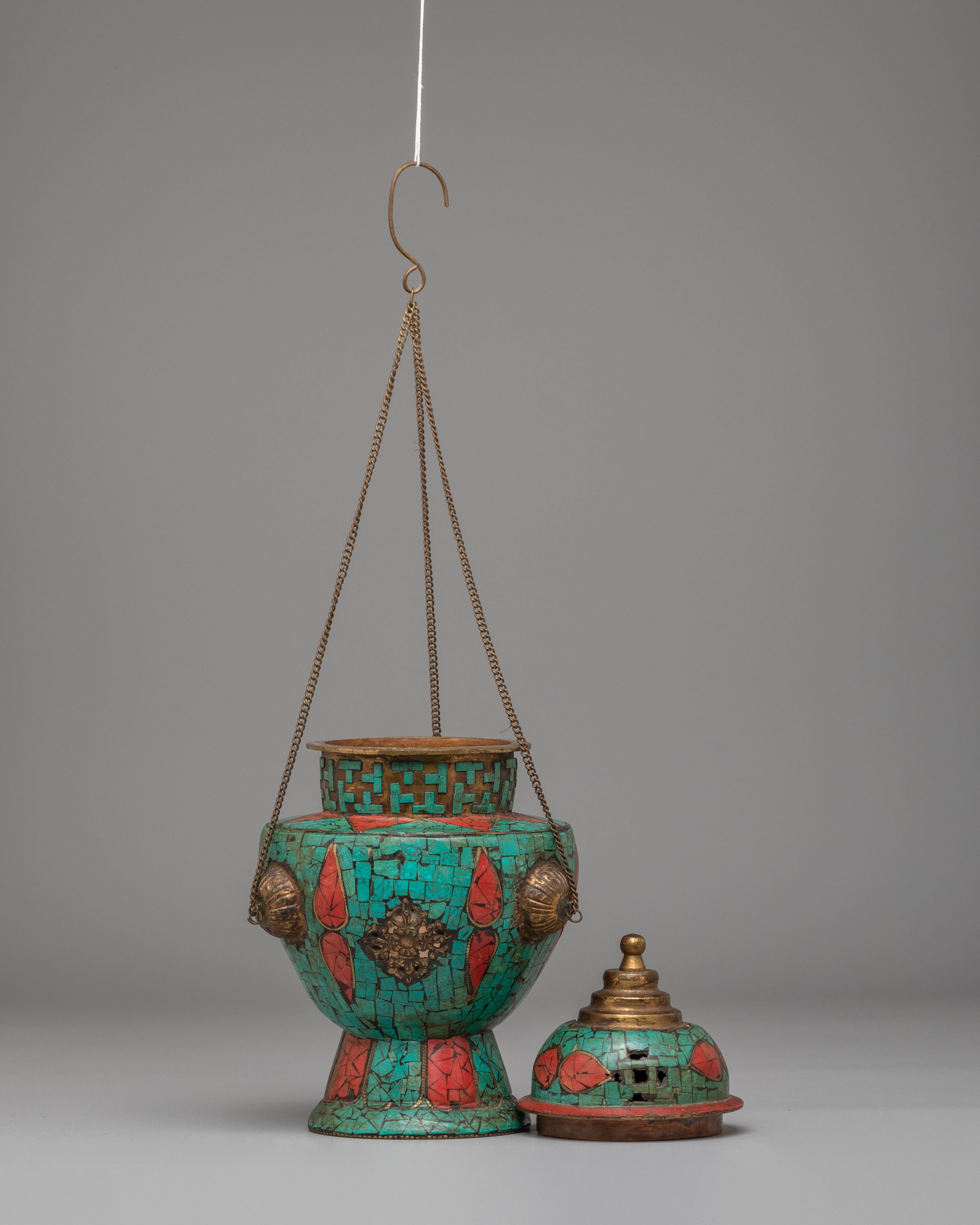 Spiritual Ritual Incense Burner | Tibetan Copper & Turquoise Decor