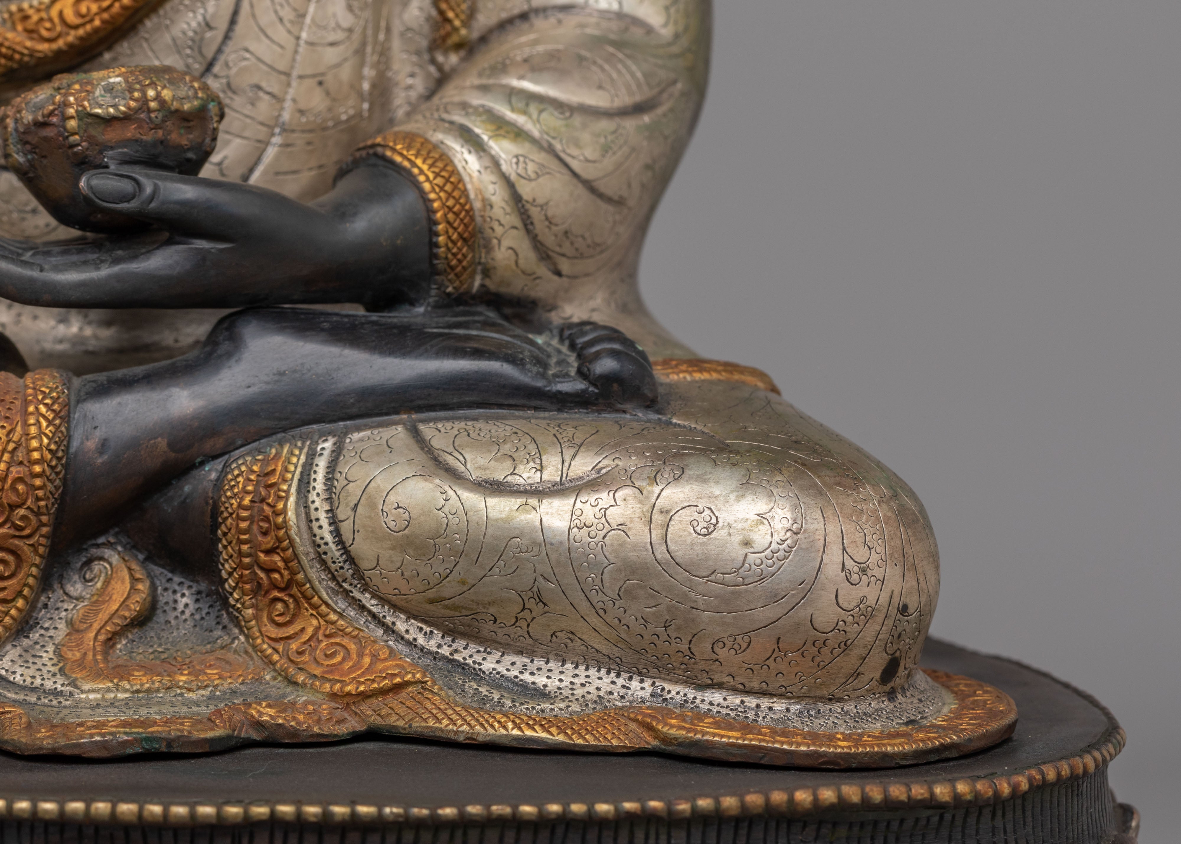 Ceremonial Shakyamuni Buddha Deity Statue | 24K Gold Plated with Silver and Acrylic