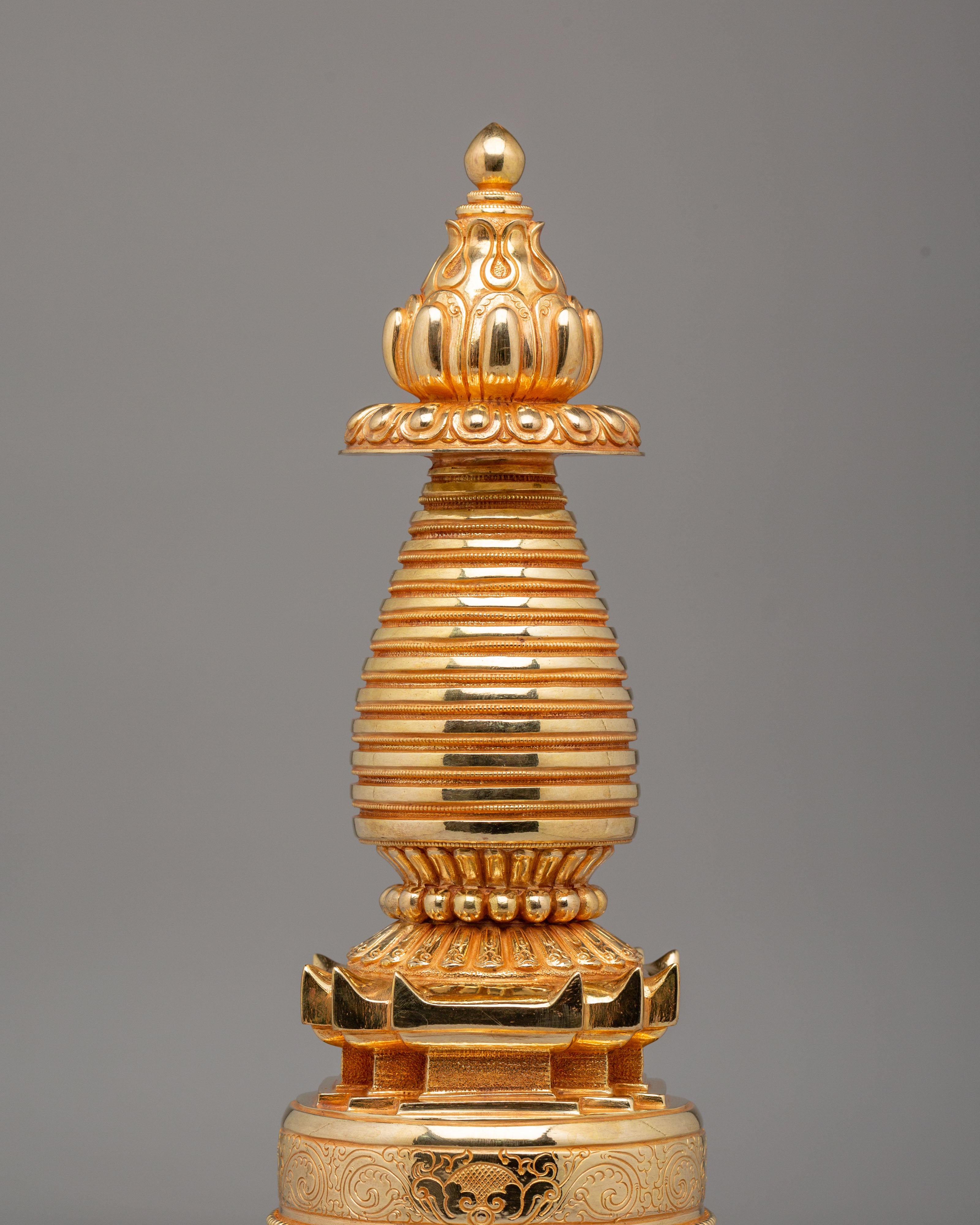 Tibetan Sacred Kadampa Stupa | Handcrafted Copper Sculpture with 24K Gold Plating