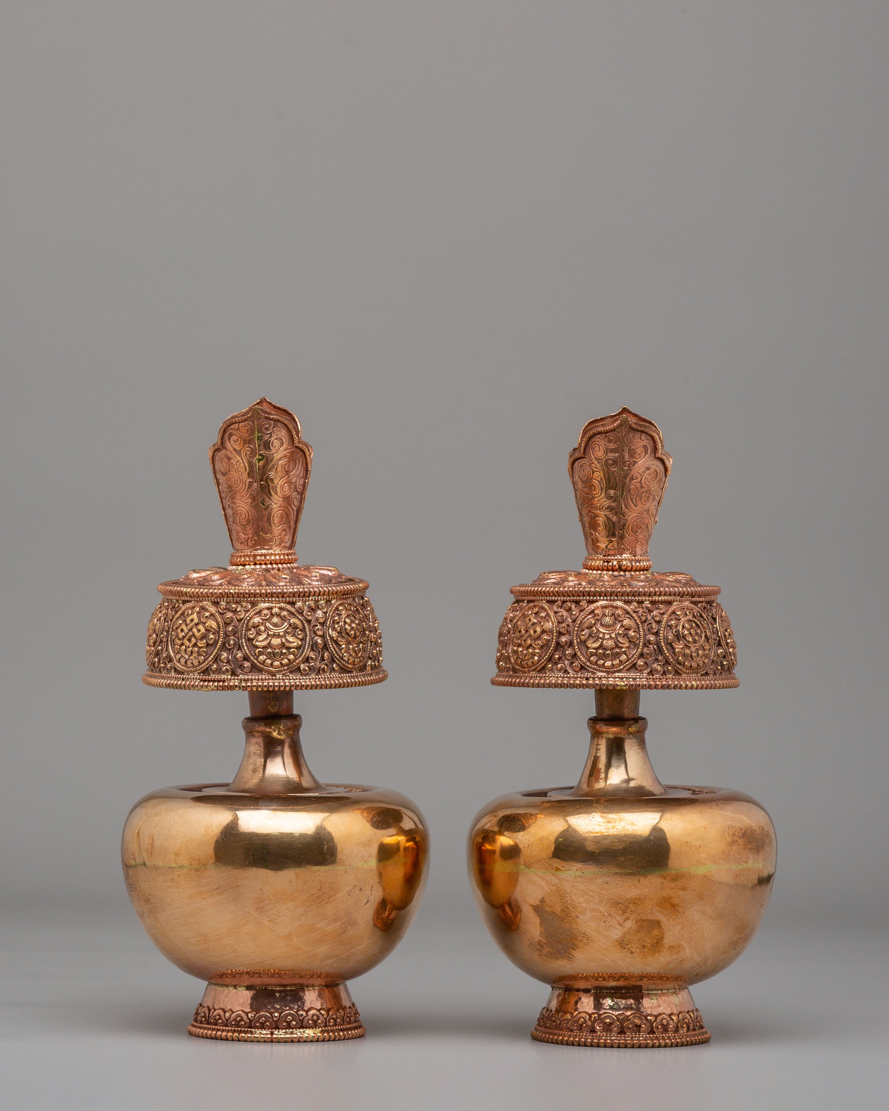 Sacred Tibetan Altar Bhumba Set | Copper Ritual Offering Vessels