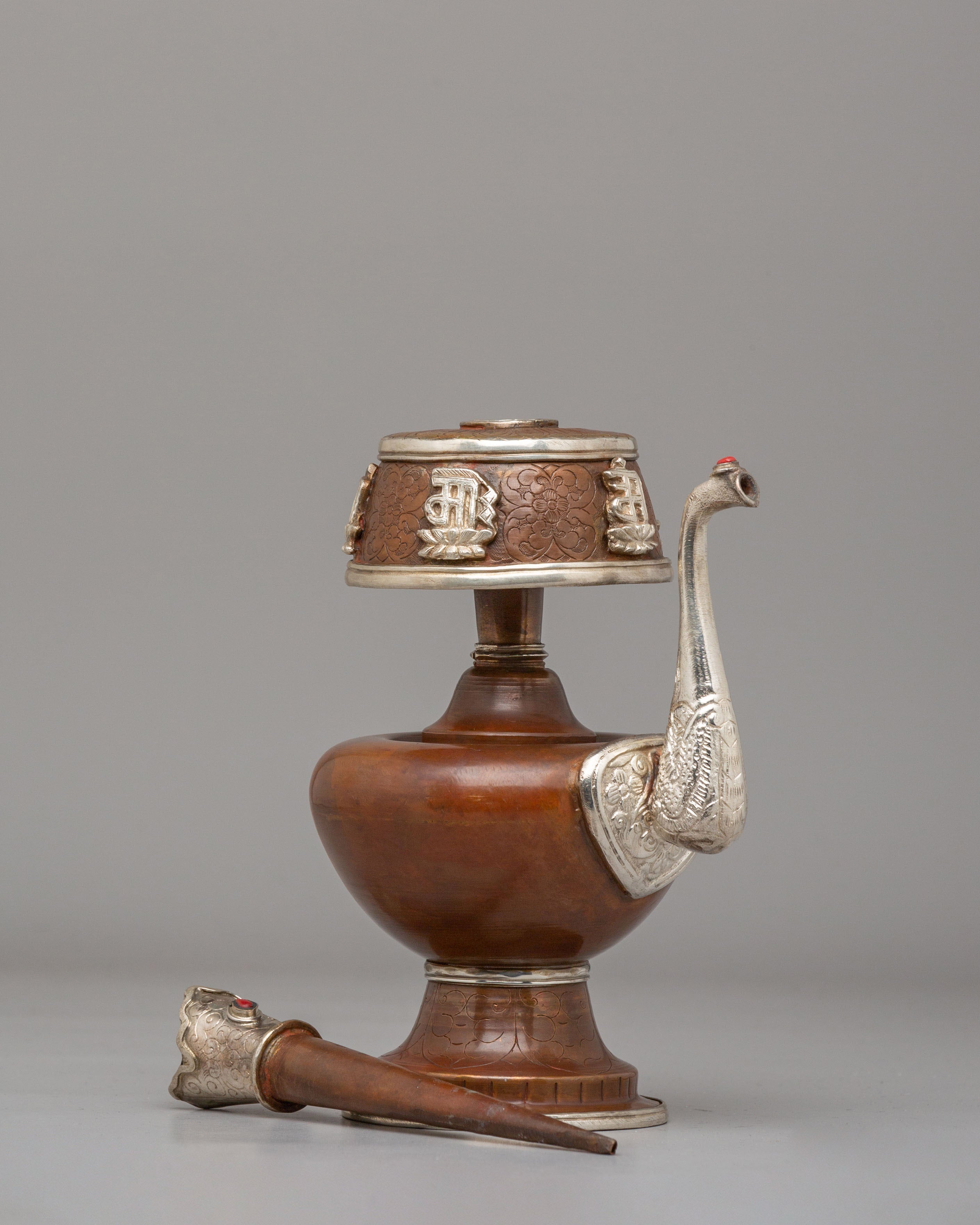 Spiritual Ceremonial Bhumba Pair | Tibetan Ritual Copper Silver Vessels