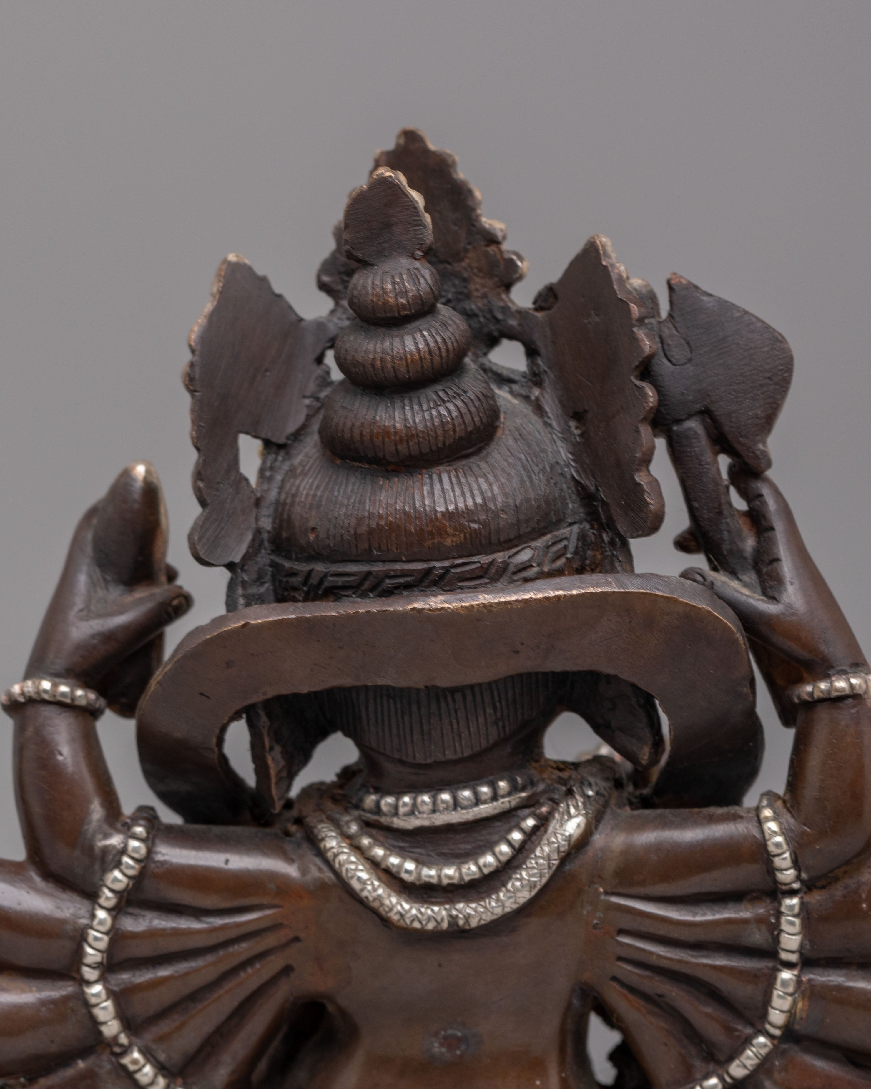 12-Armed Maha Rakta Ganesha Statue | Silver Plated Copper Deity