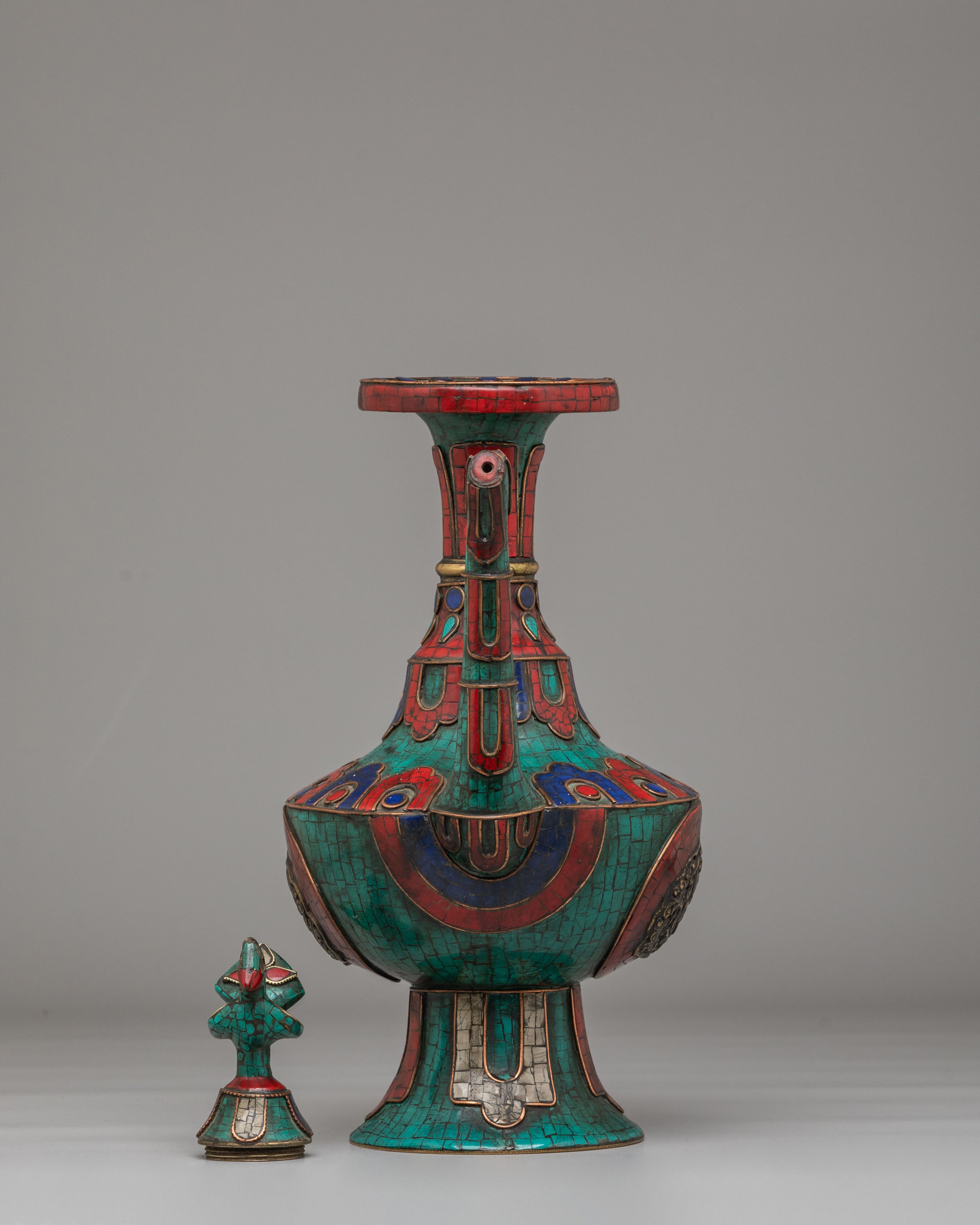 Sacred Tibetan Teapot With Bird Design | Handcrafted Copper Pot