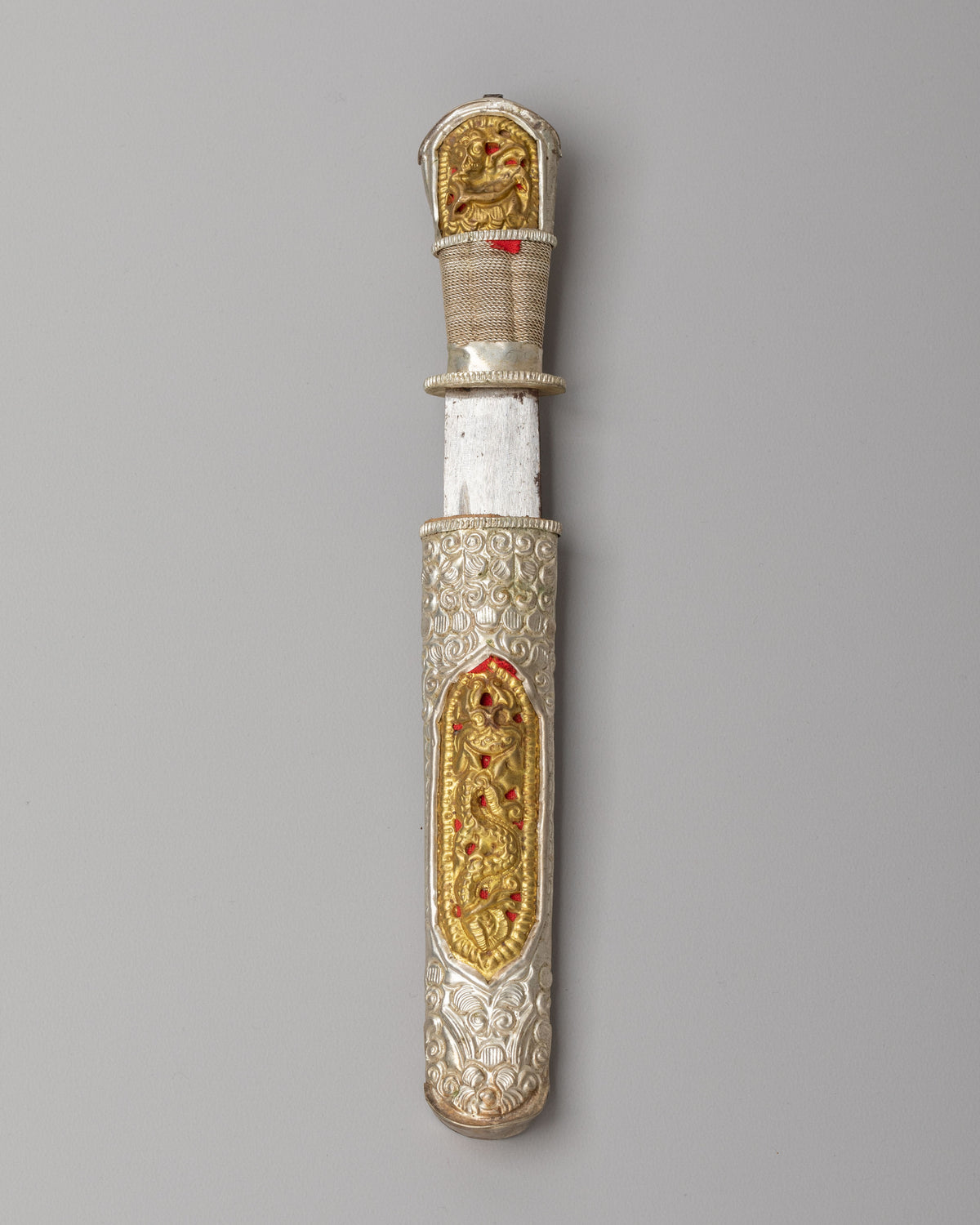 Buddhist Ceremonial Ritual Knife | Silver and Gold Plated Himalayan Ritual Object