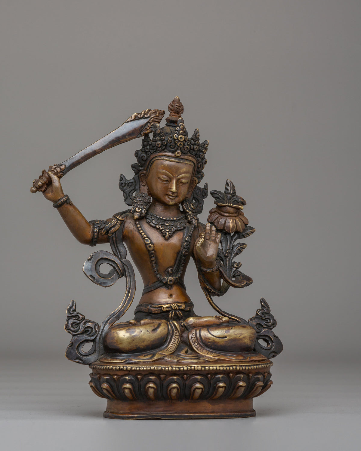 Sacred Manjushri Statue | Handcrafted Tibetan Bodhisattva Sculpture
