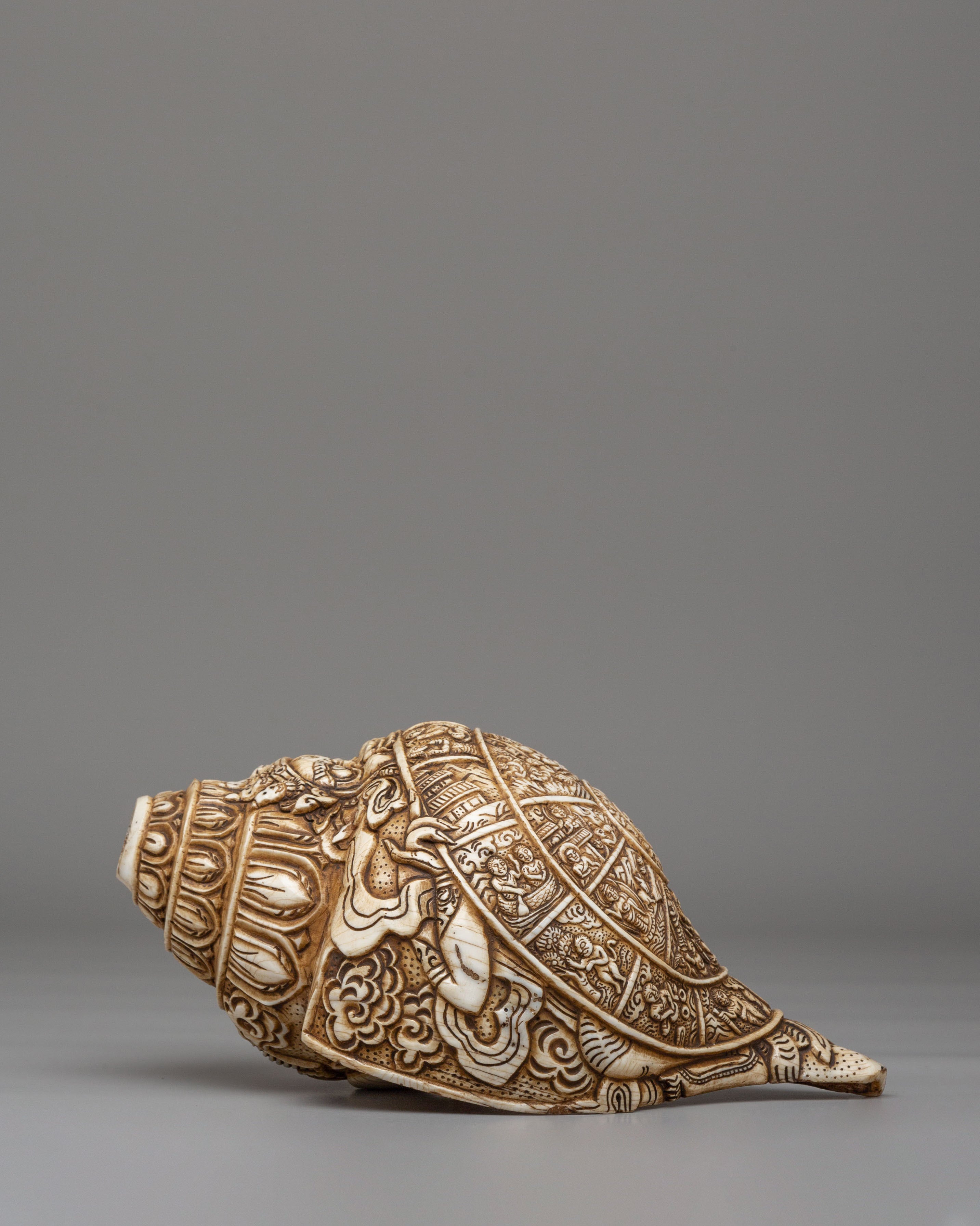 Wheel Of Life Conch | Tibetan Rituals and Altar Decor