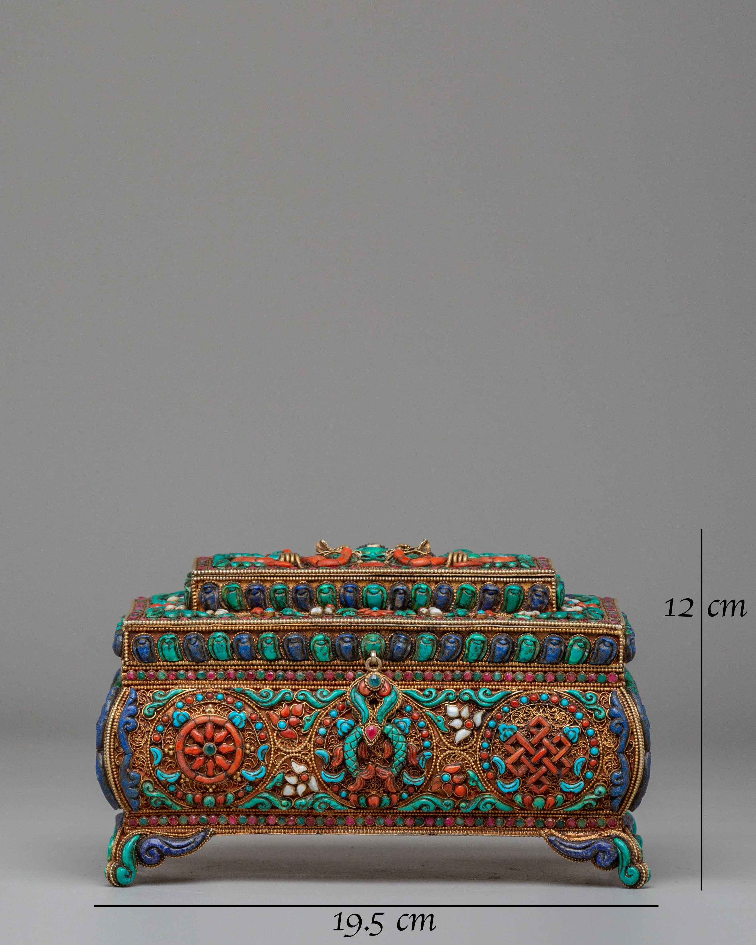 Decorative Jewelry Box | Handcrafted Silver and Copper Box with Semi-Precious Stones