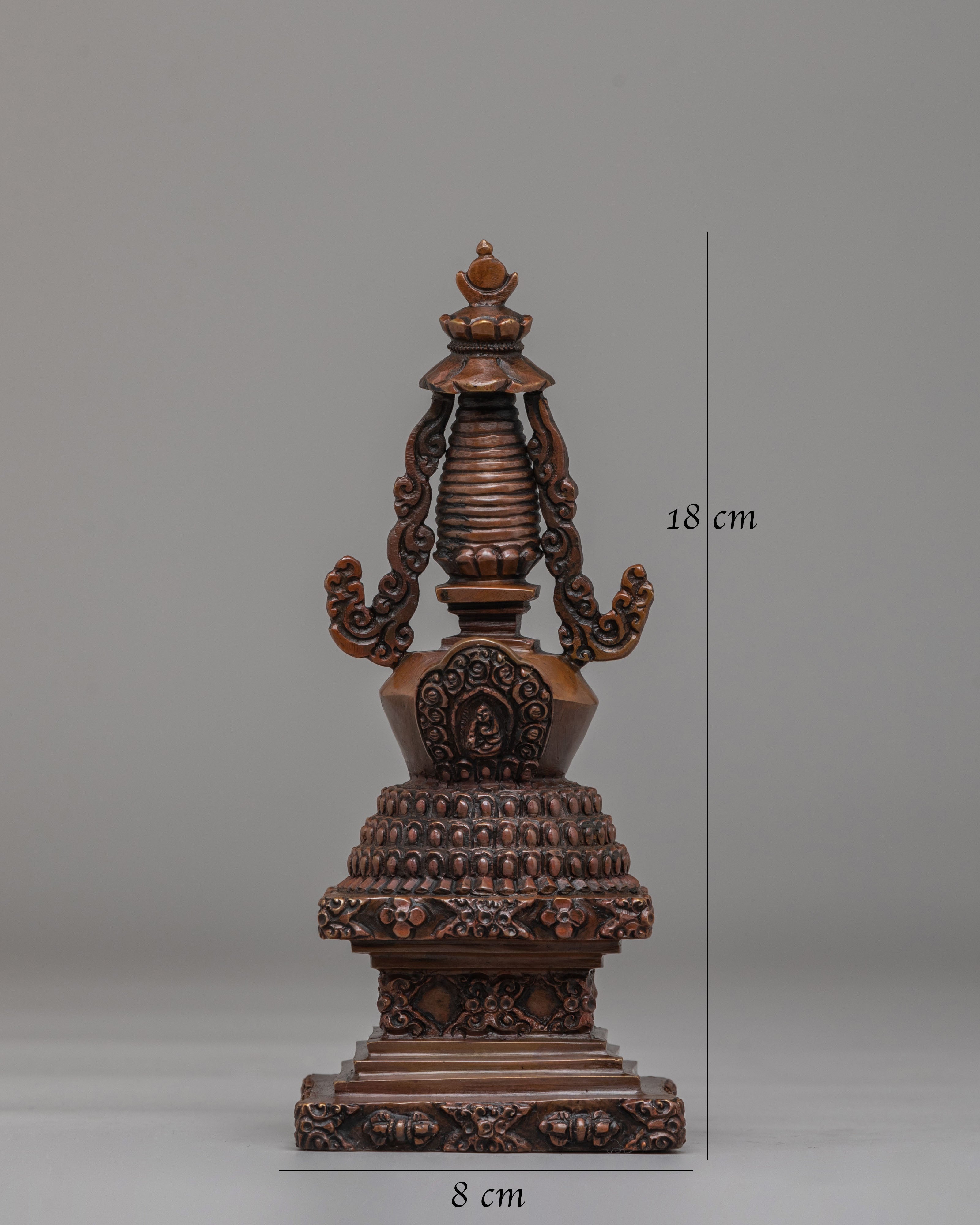 Traditional Lotus Blossom Stupa | Handcrafted Oxidized Copper Sacred Decor