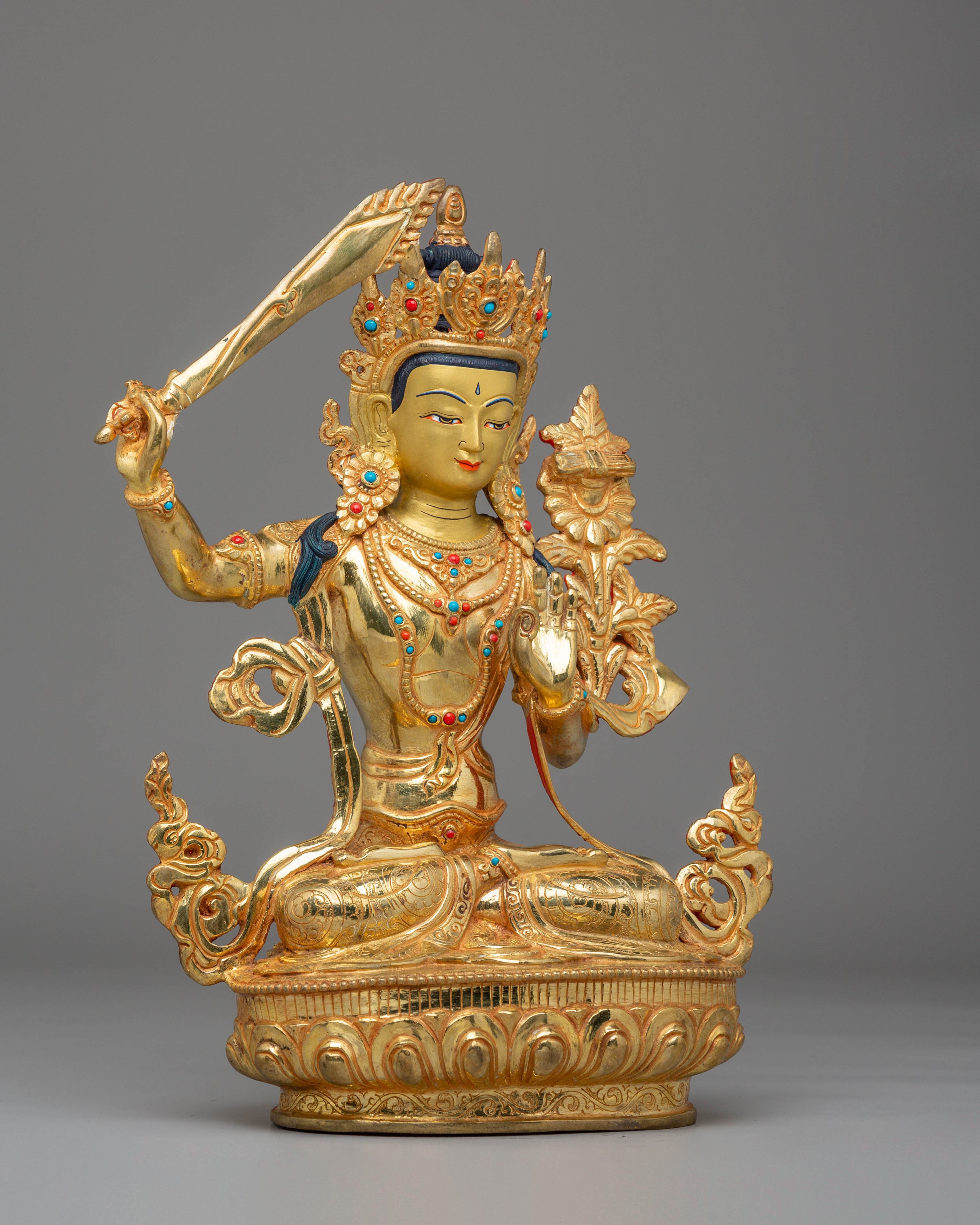 Handcrafted Manjushri Copper Statue | Tibetan Wisdom Deity Sculpture