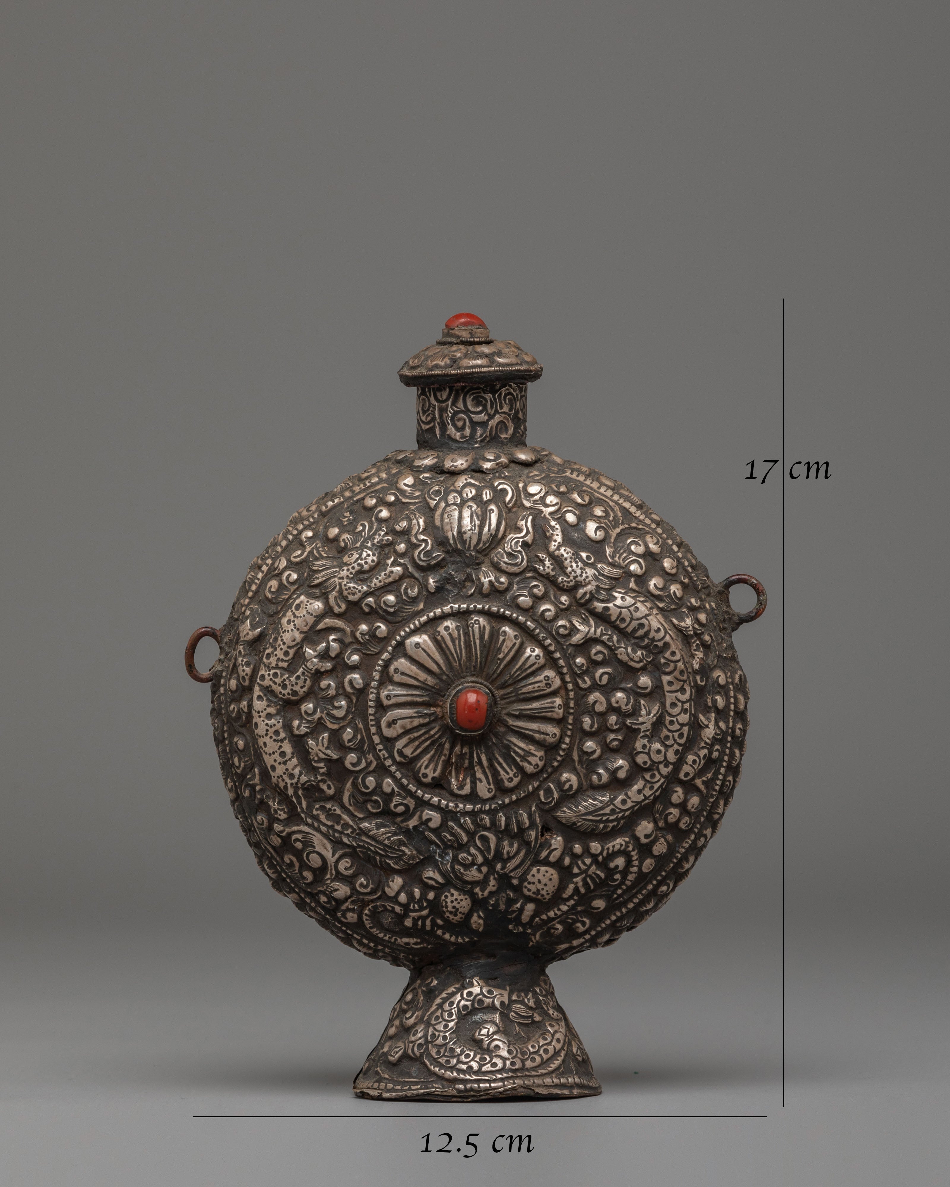 Traditional Himalayan Snuff Bottle | Handcrafted Silver Decorative Vessel