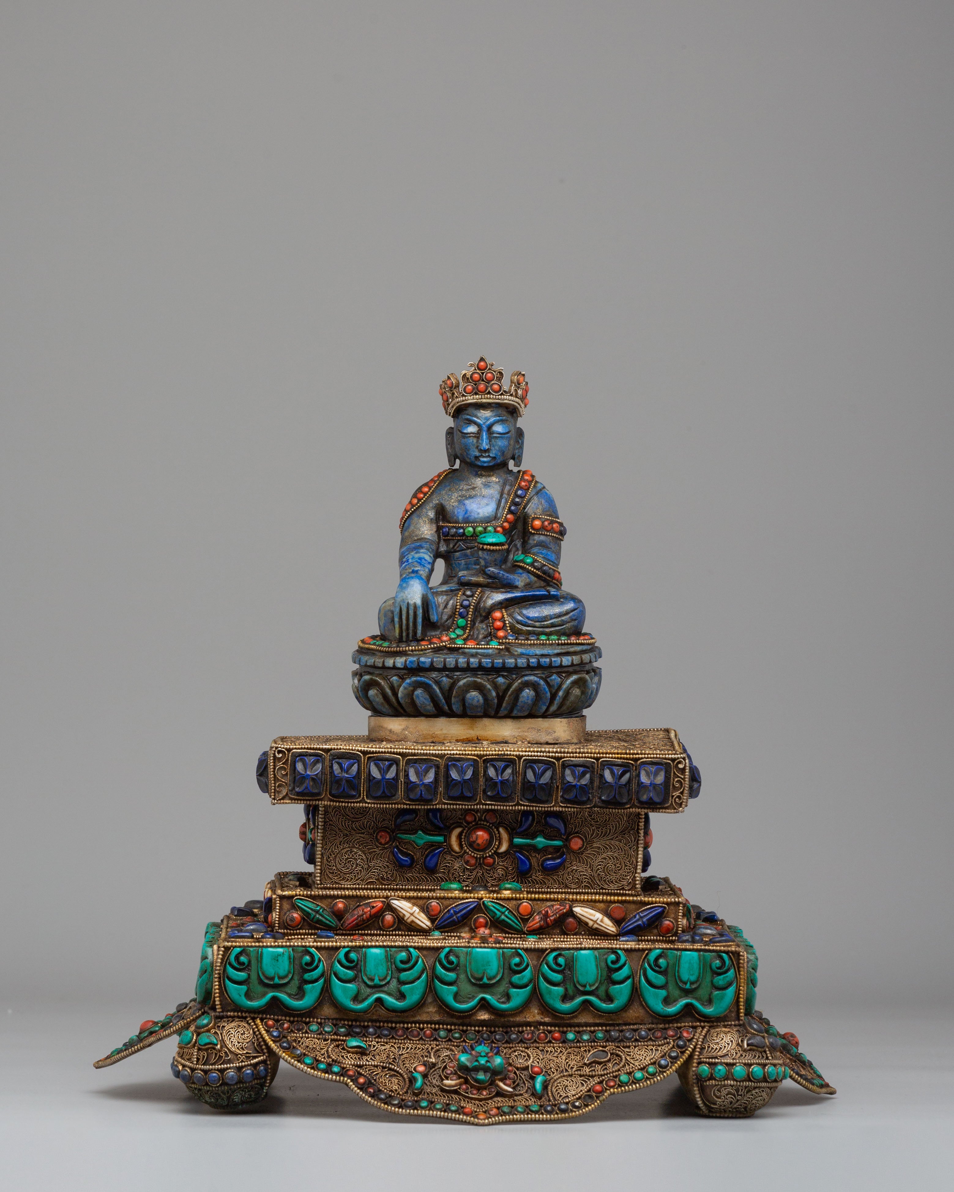 Shakyamuni Buddha on Throne Sculpture | Sacred Tibetan Artwork
