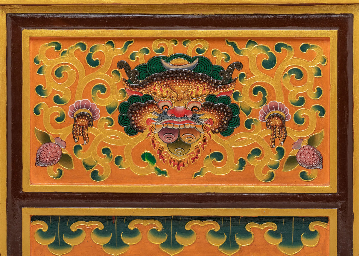 Handcrafted Tibetan Cabinet with Door | Wooden Storage Decor