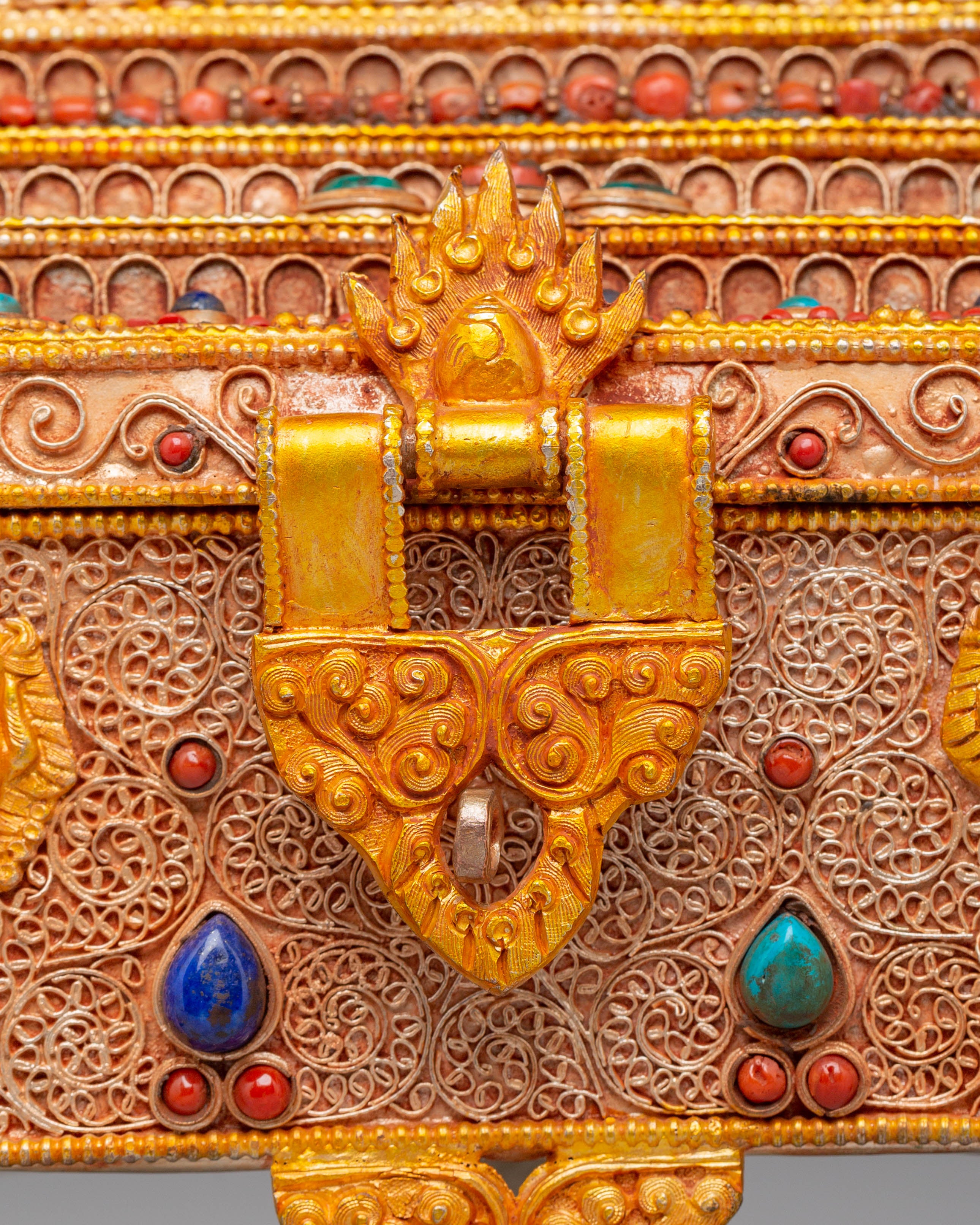 Electro Gold Plated Copper Treasure Box | Tibetan Altar Decor