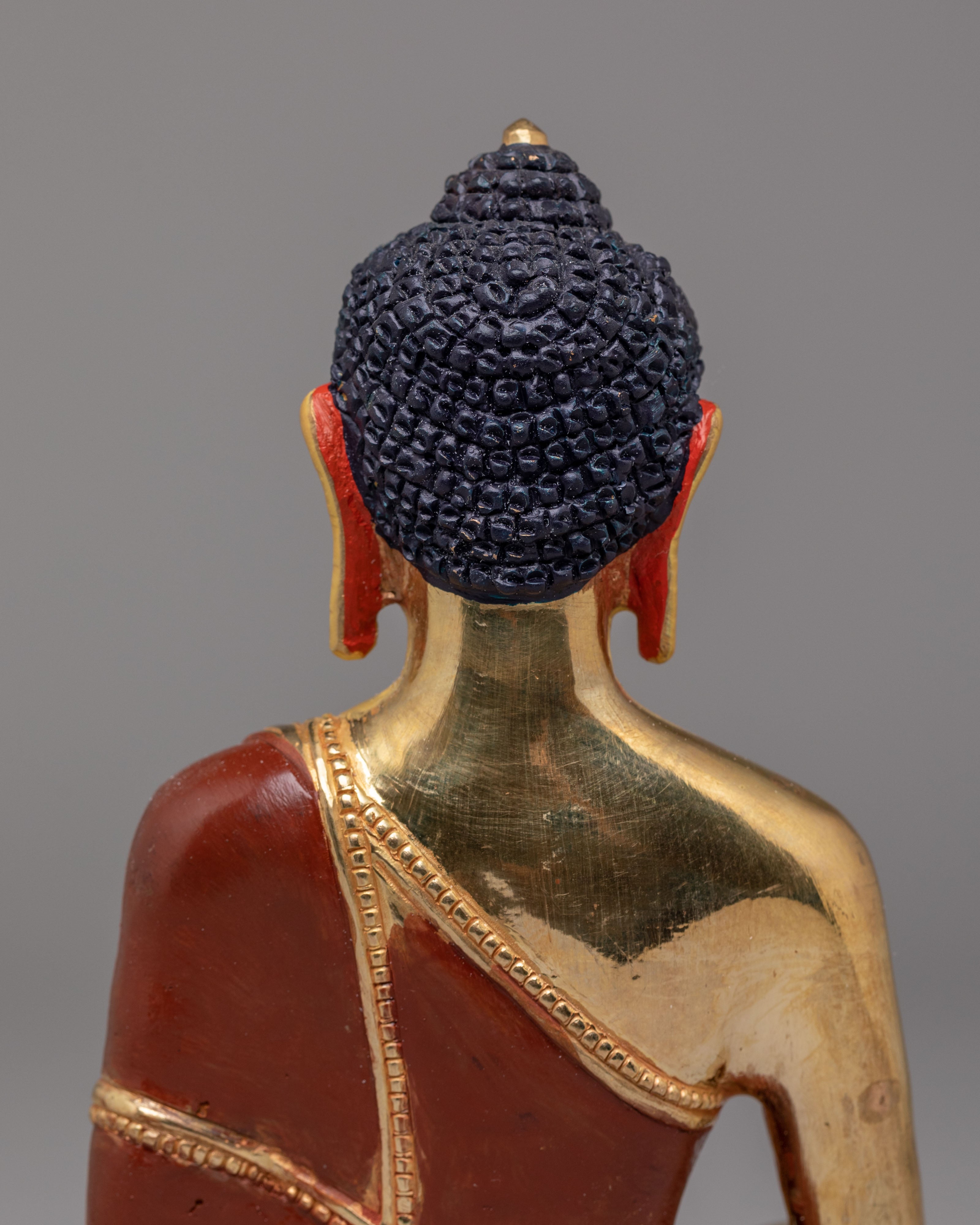 Traditional Sacred Shakyamuni Buddha Sculpture | Gold Plated Copper Statue