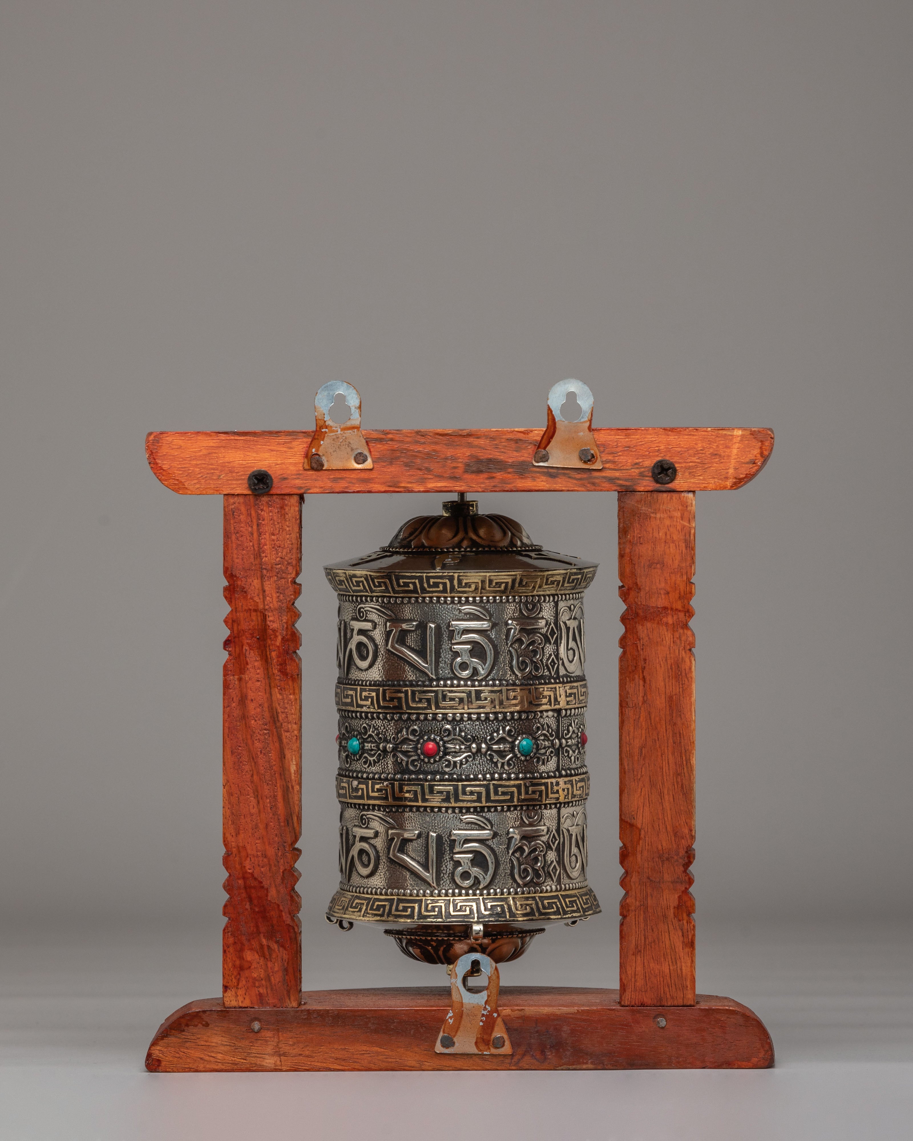 Decorative Prayer Wheel With Stand | Handcrafted Mantra Spinning Wheel