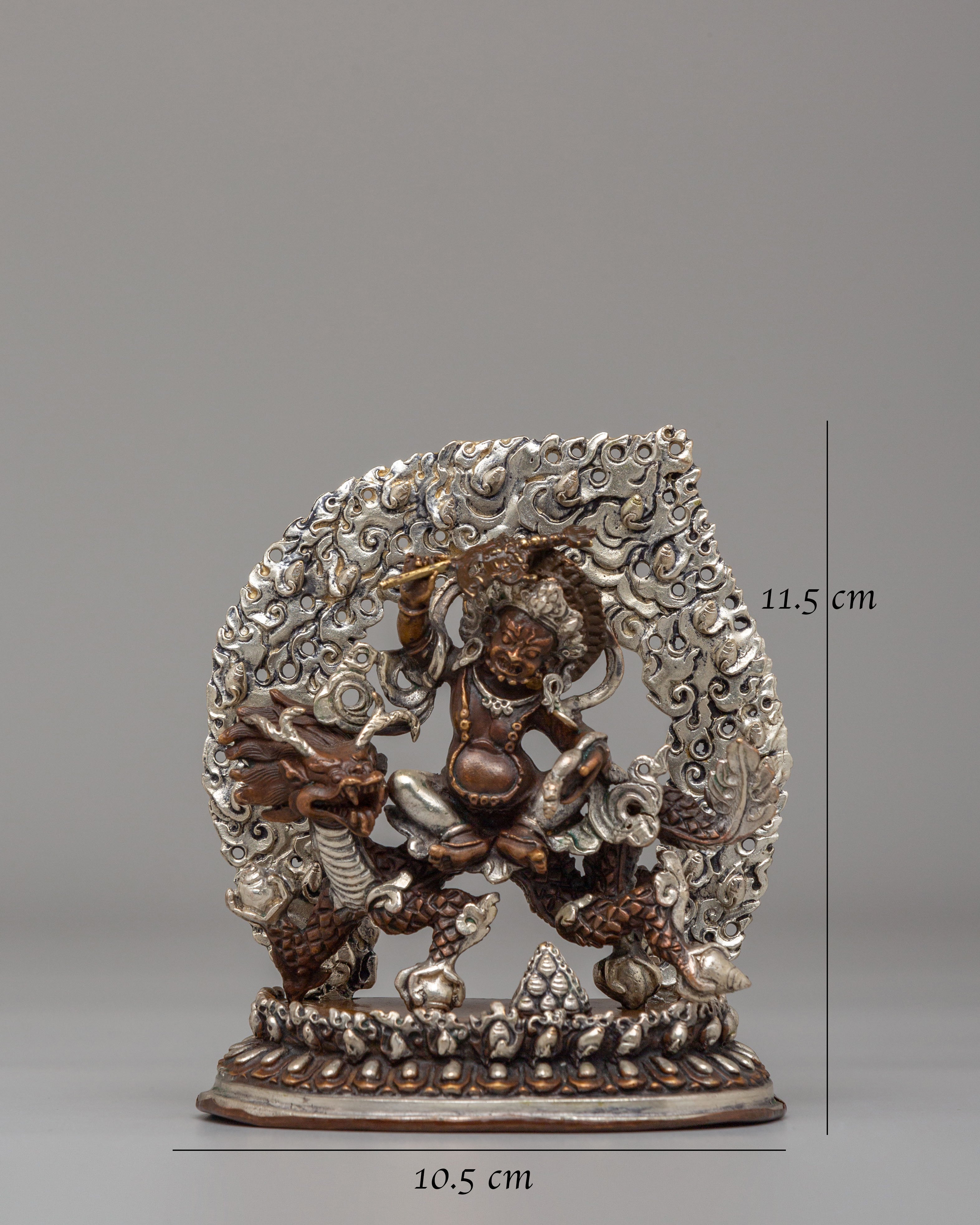 White Dzambhala Wealth Deity Statue | Silver Plated Oxidized Copper Body