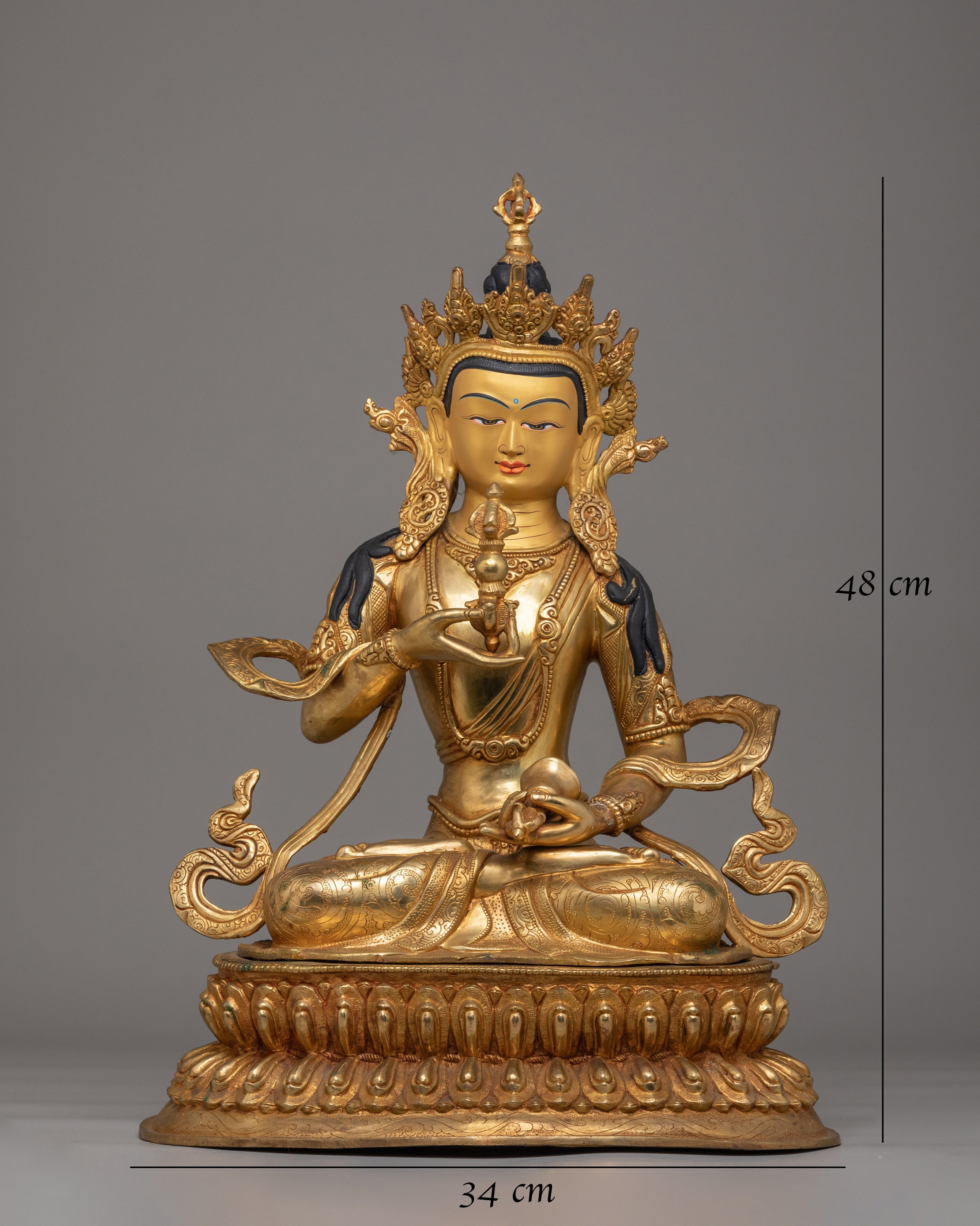 Tibetan Altar Vajrasattva Statue | 24K Gold Plated Buddhist Altar Decor
