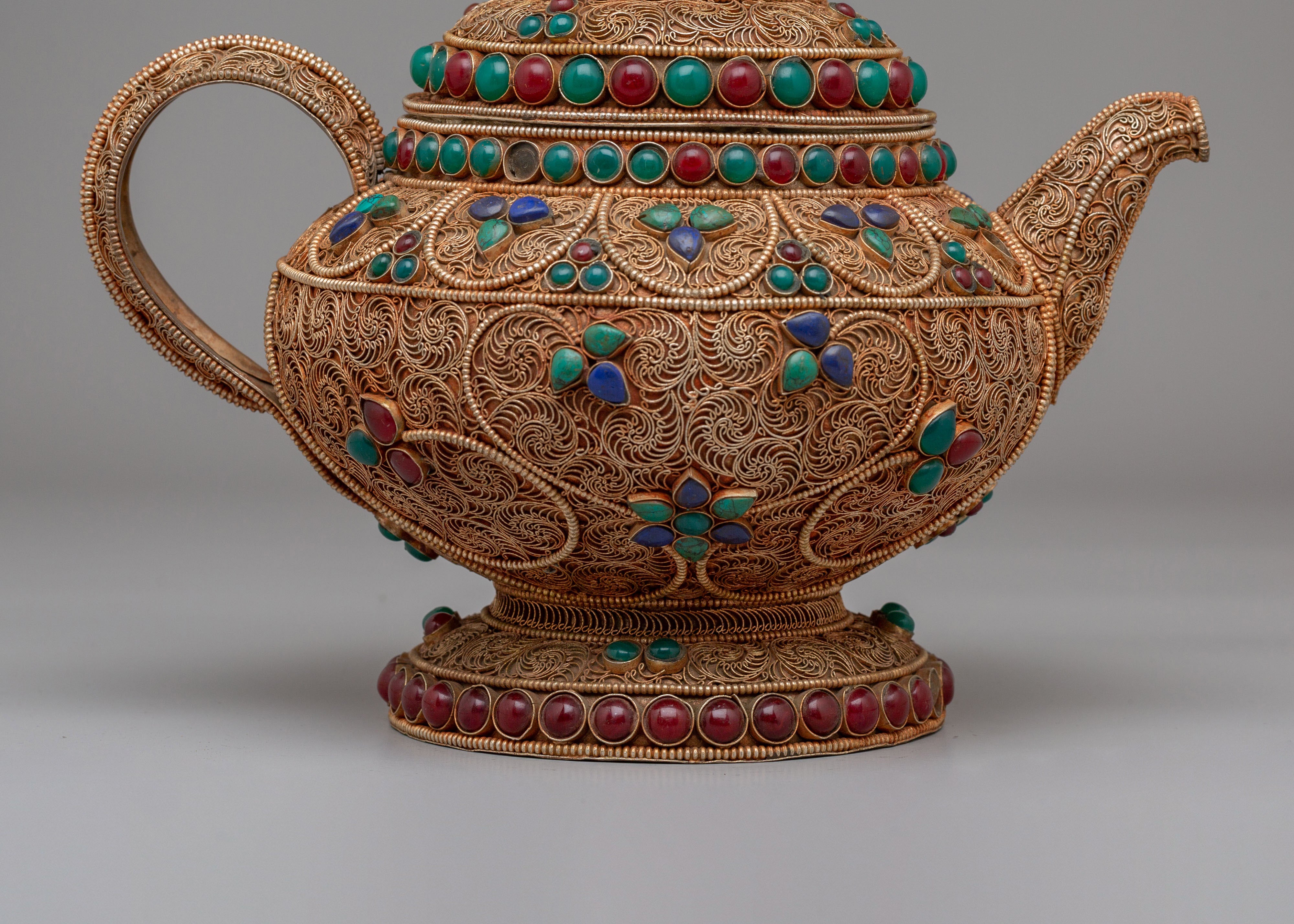 Handcrafted Filigree Tea Pot | Tibetan Tea Pot with Decorative Design