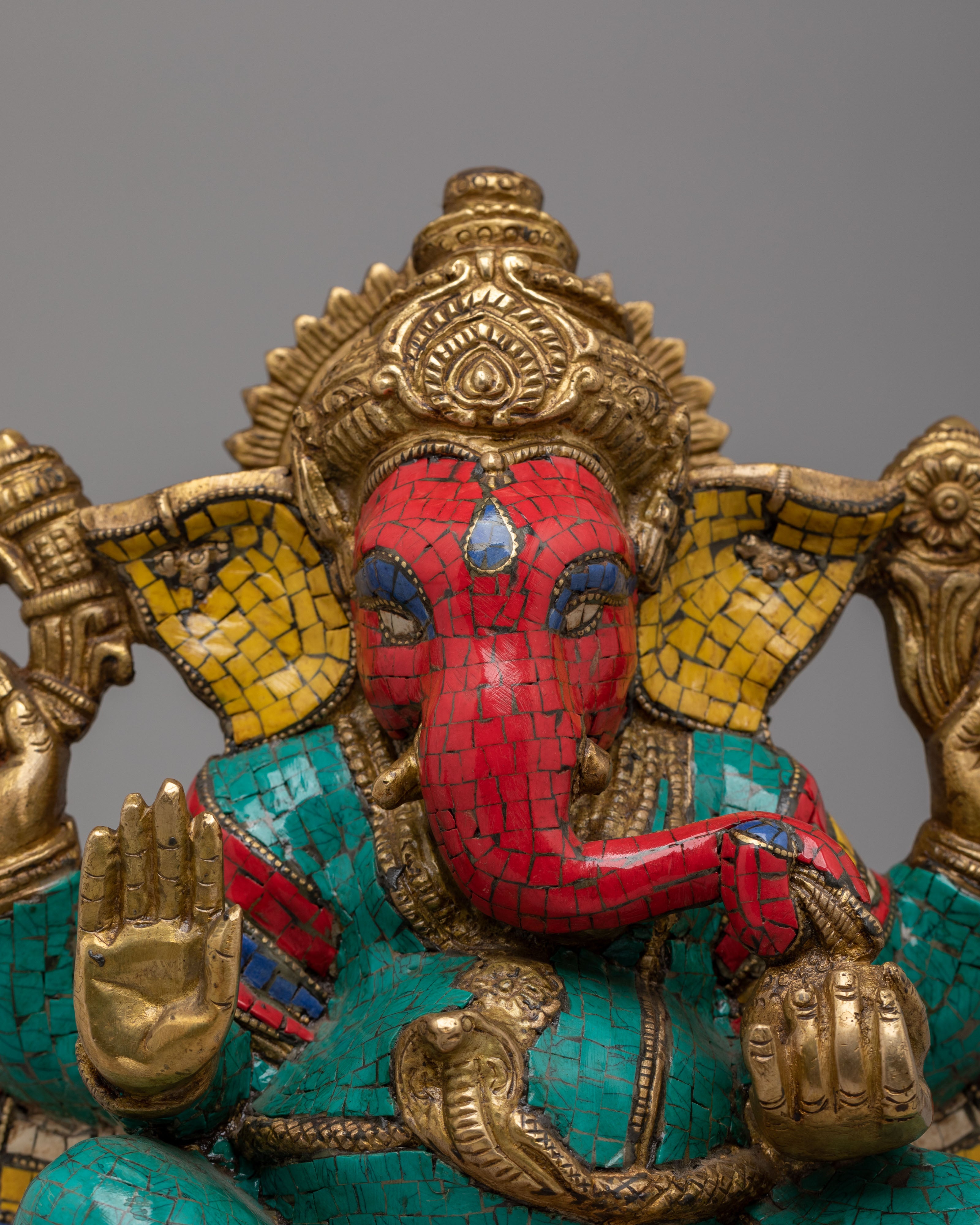 Traditional Hindu Ganesha Statue | Brass Gemstone Hindu Deity Sculpture